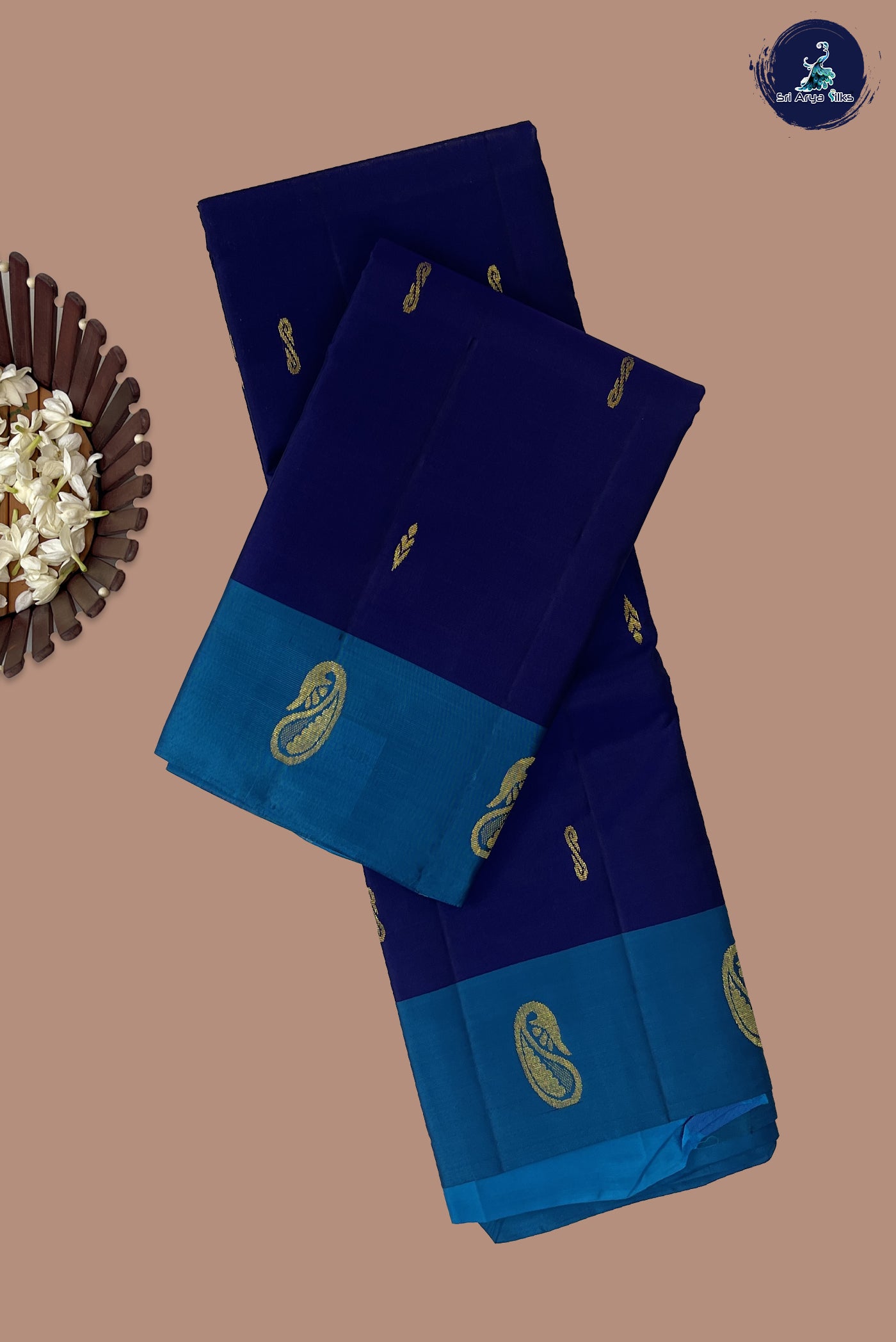 Dark Blue Light Weight Silk Saree With Zari Buttas Pattern