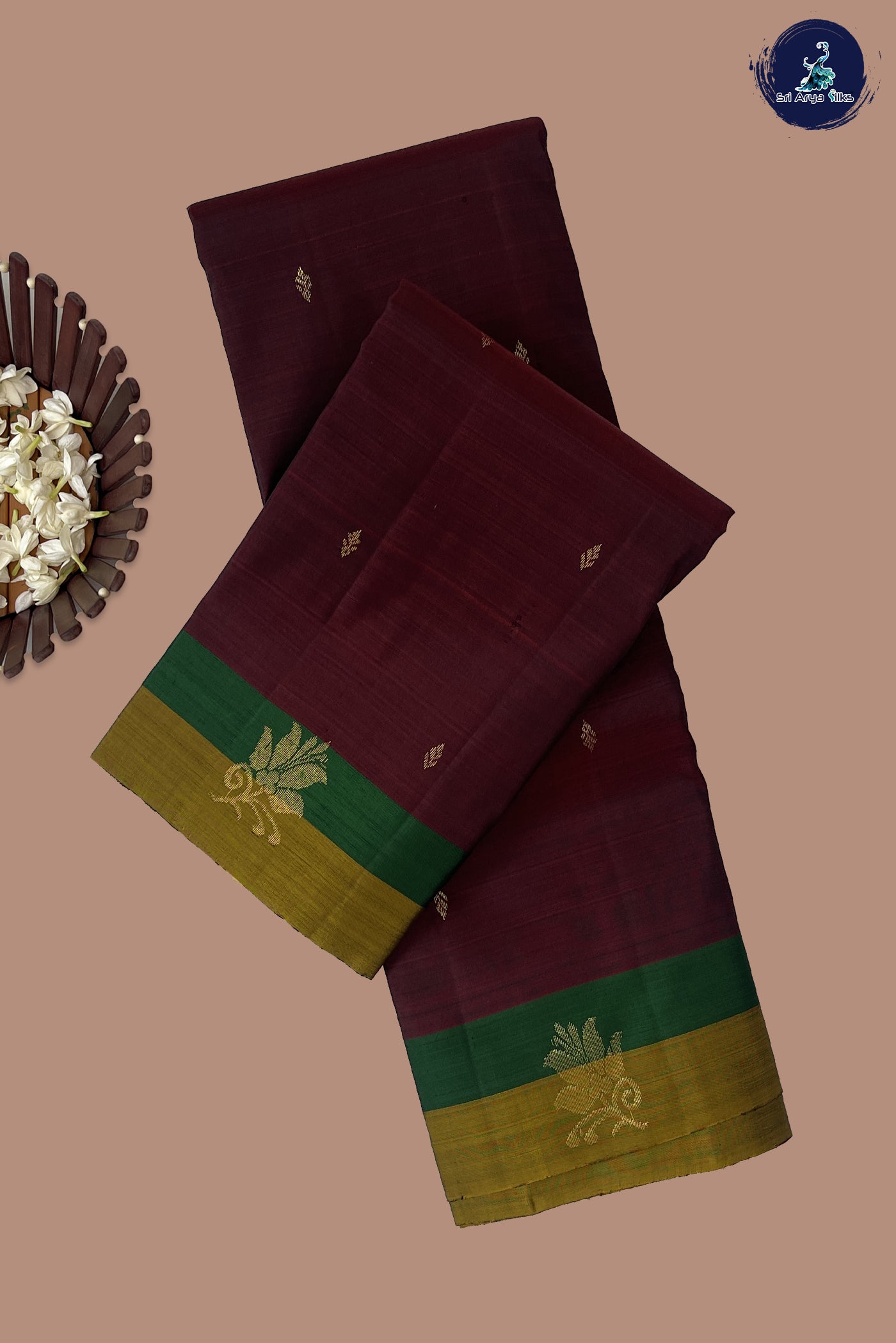 Coffee Brown Light Weight Silk Saree With Zari Buttas Pattern