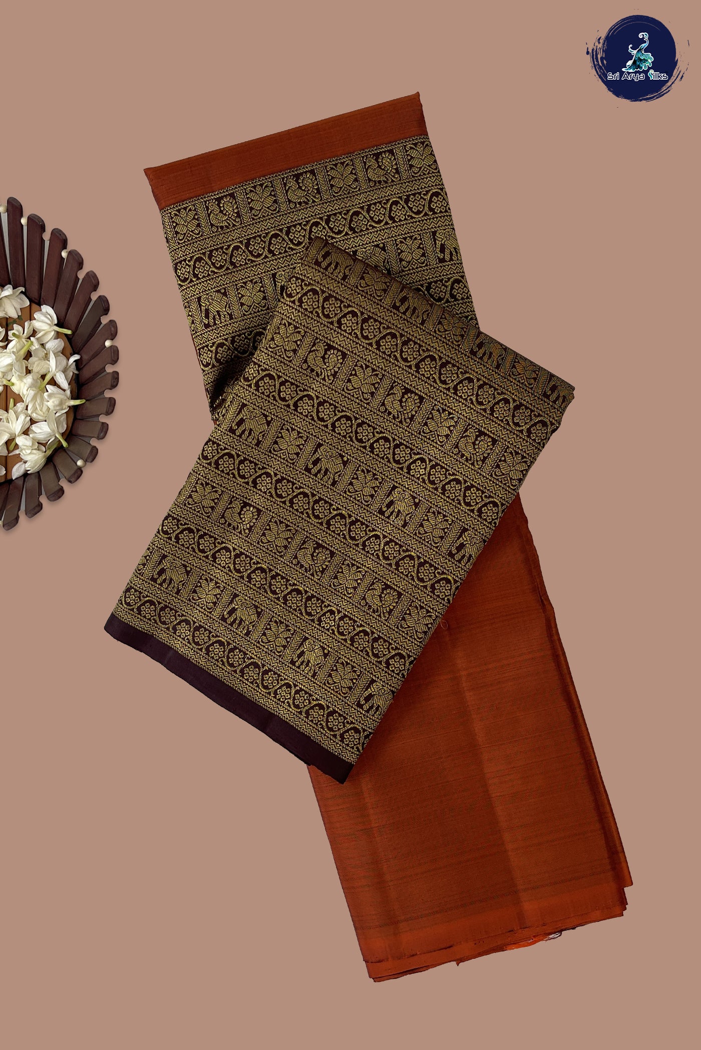 Rust Half and Half Checked Silk Saree With Jacquard Pattern