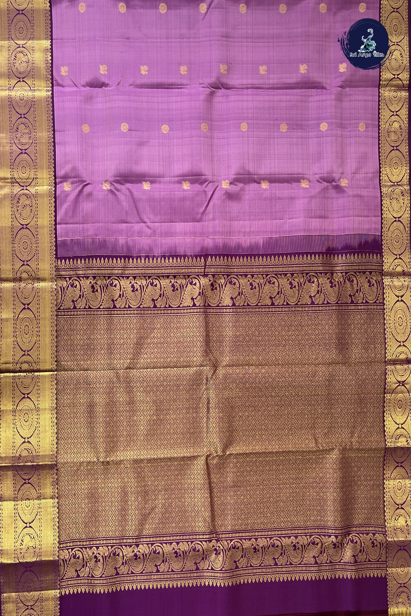 Mauve Korvai Contrast Silk Saree With Zari Buttas Pattern
