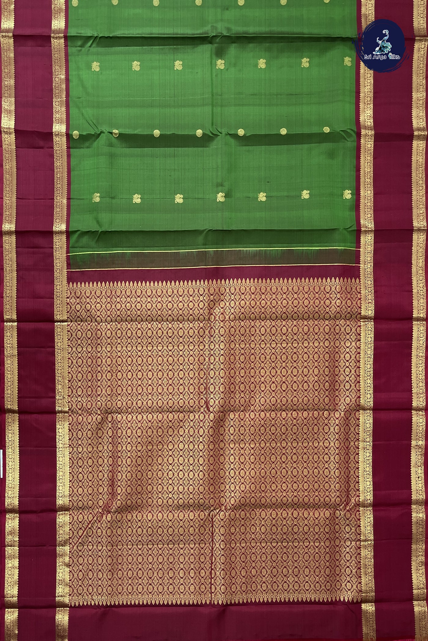 Green Korvai Contrast Silk Saree With Zari Buttas Pattern