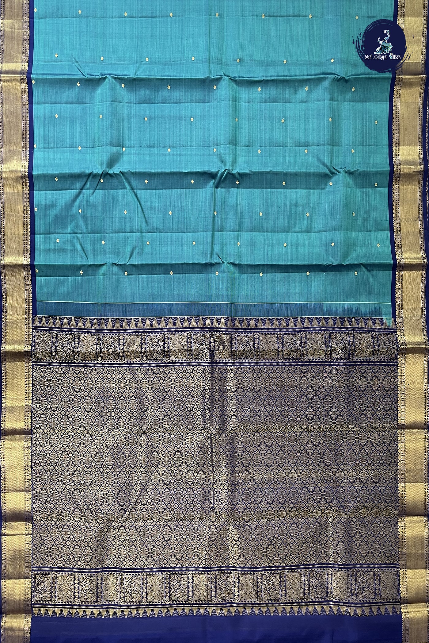 Teal Blue Traditional Silk Saree With Zari Buttas Pattern