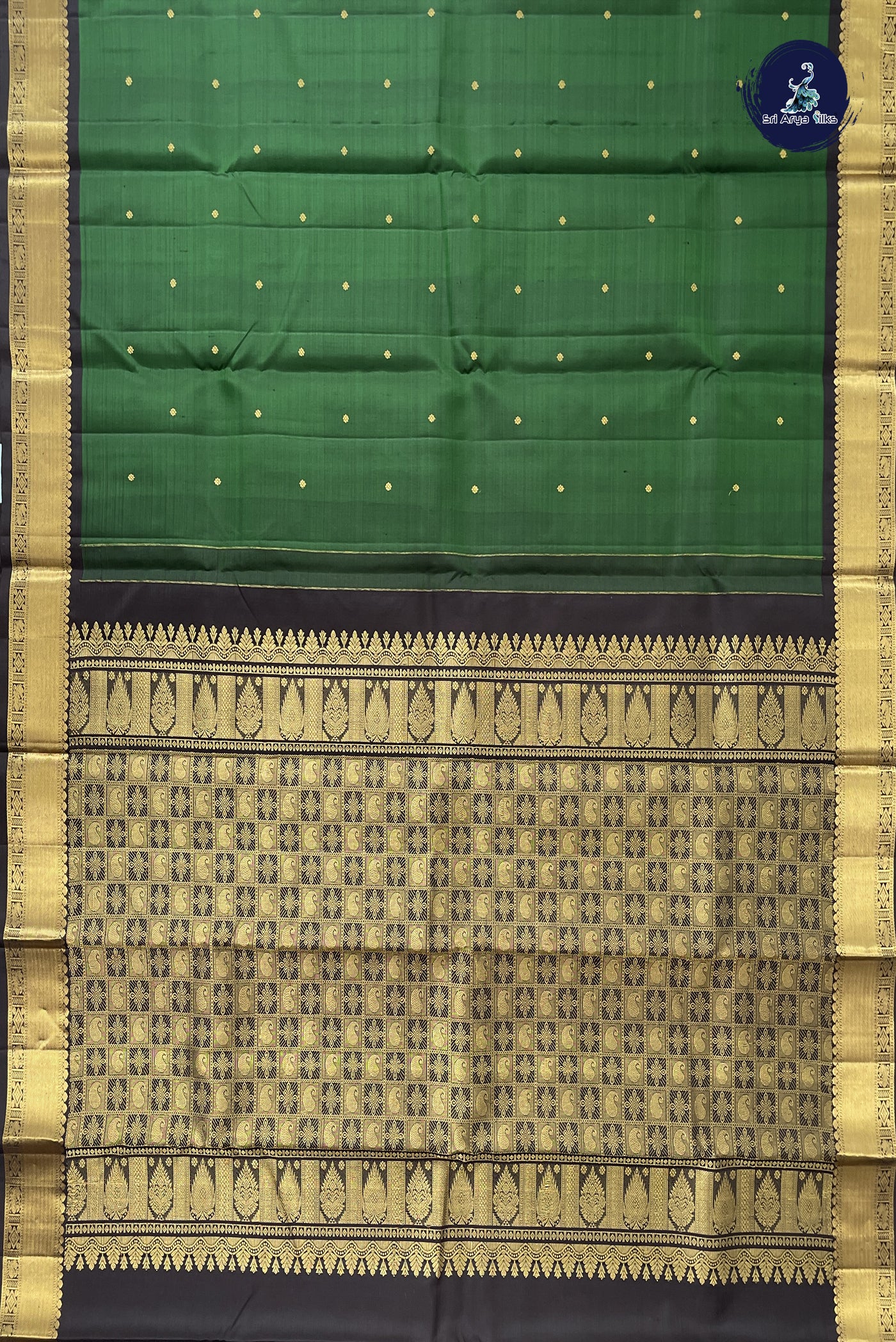 Dark Green Traditional Silk Saree With Zari Buttas Pattern