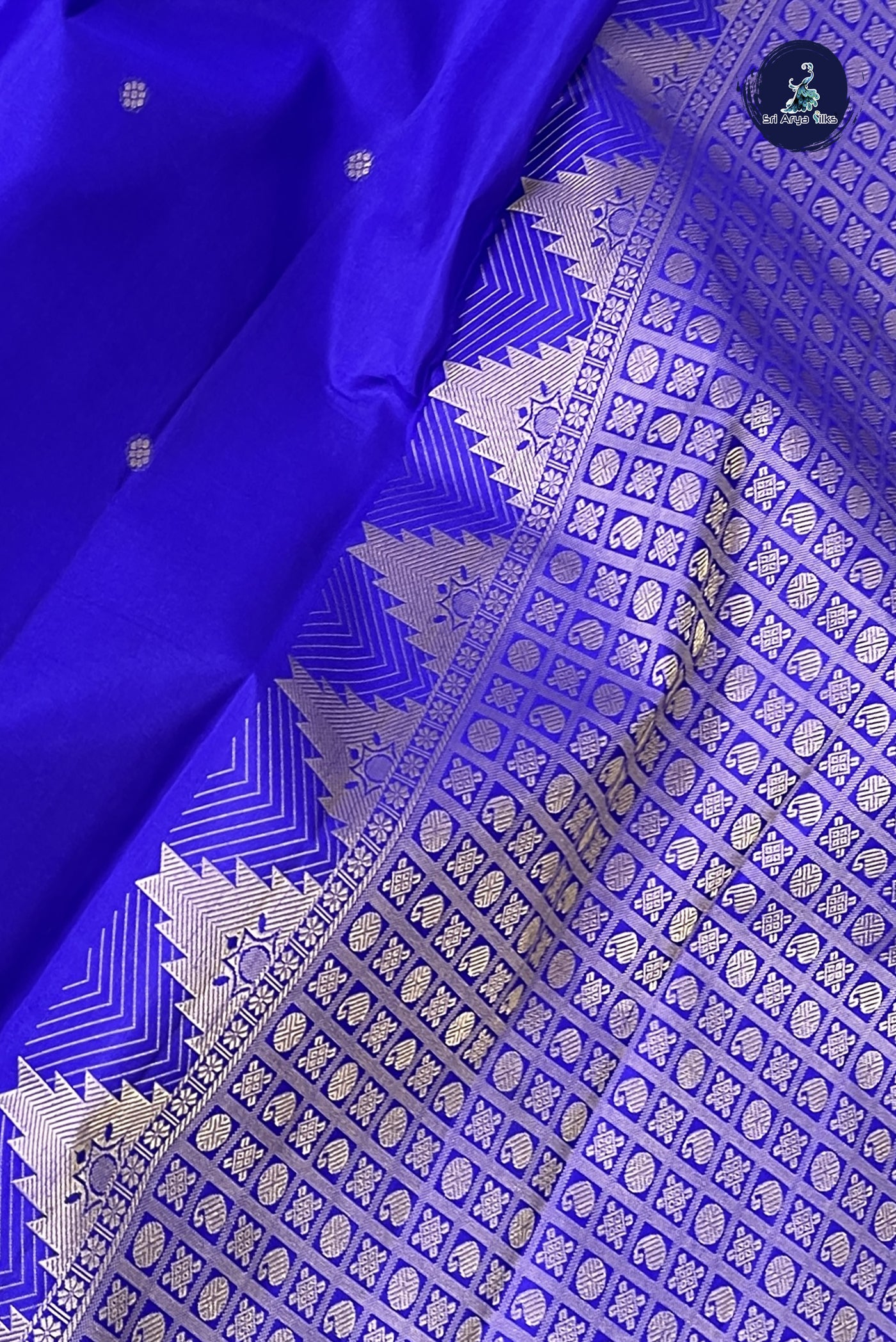 MS Blue Traditional Silk Saree With Zari Buttas Pattern