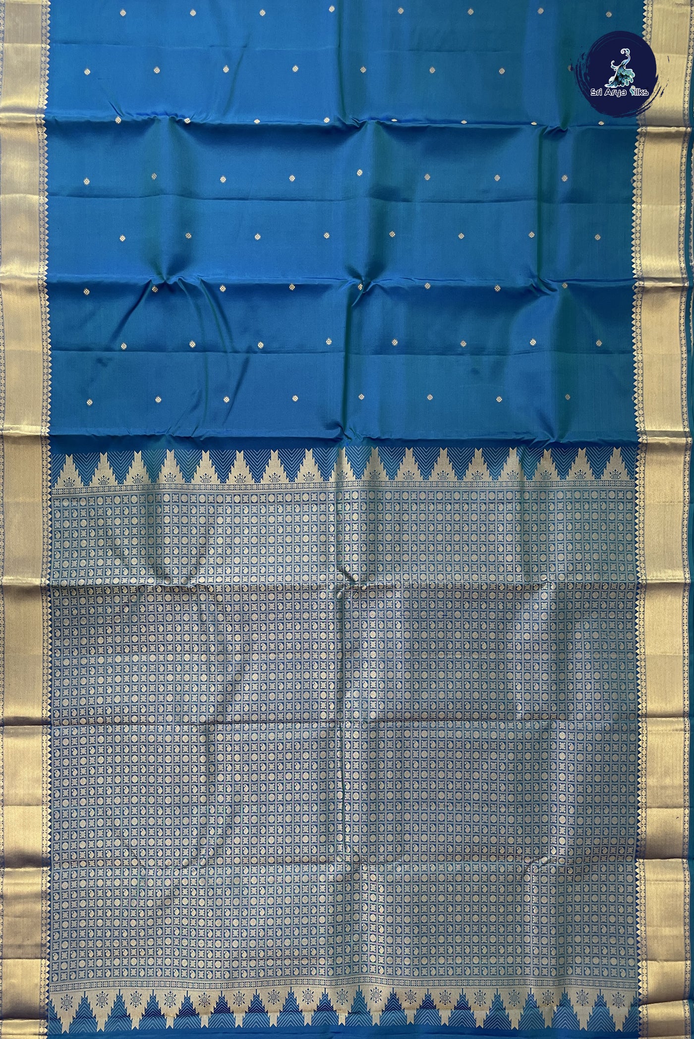 Peacock Blue Traditional Silk Saree With Zari Buttas Pattern