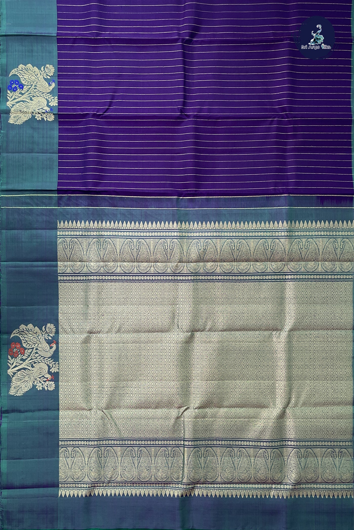 Violet Traditional Silk Saree With Stripes Pattern