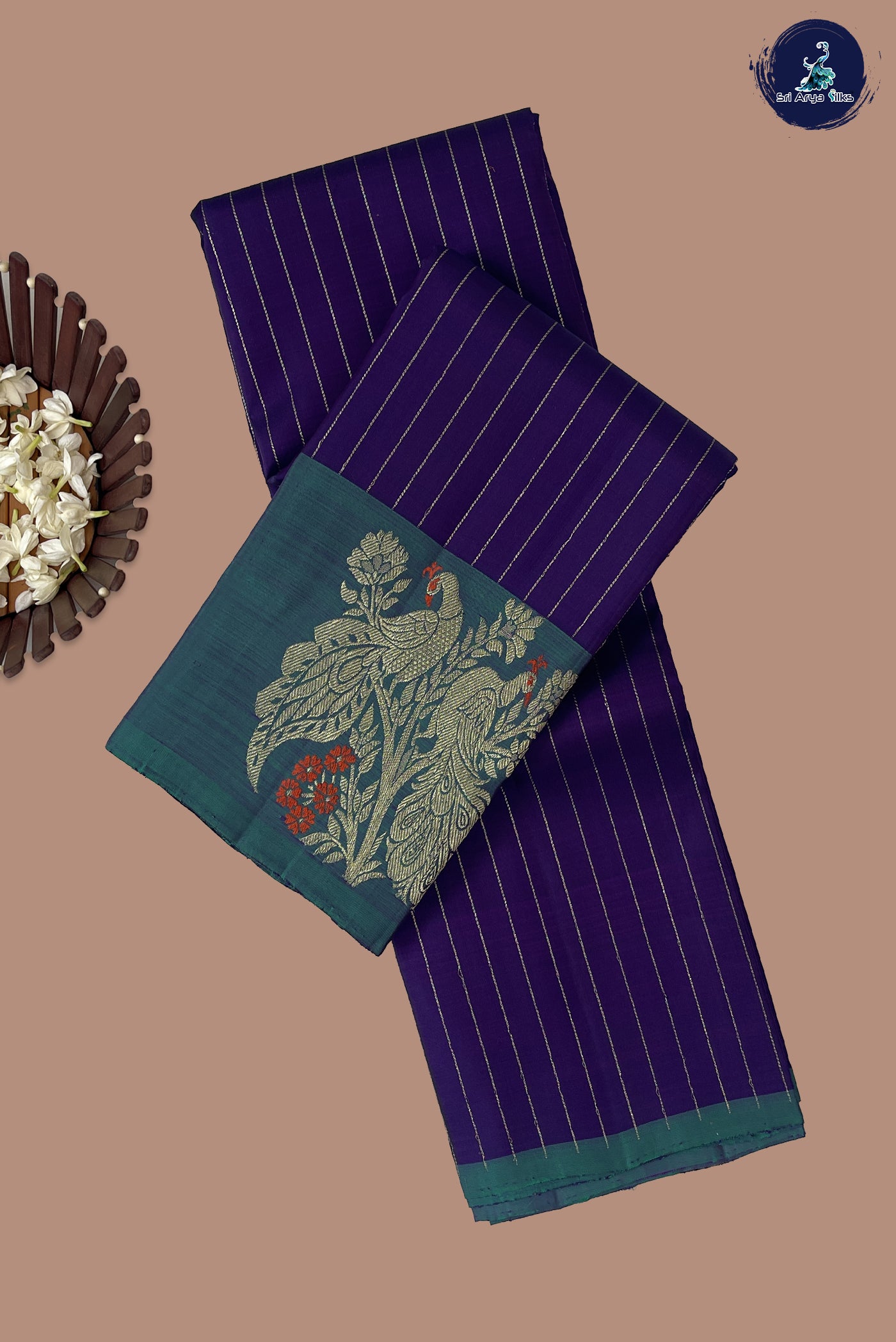 Violet Traditional Silk Saree With Stripes Pattern