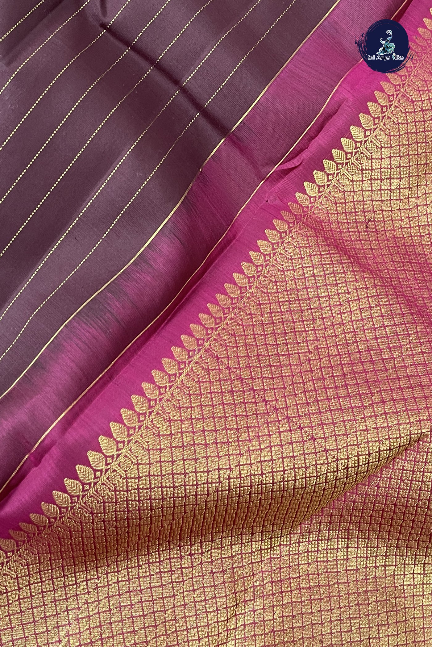 Brown Traditional Silk Saree With Stripes Pattern
