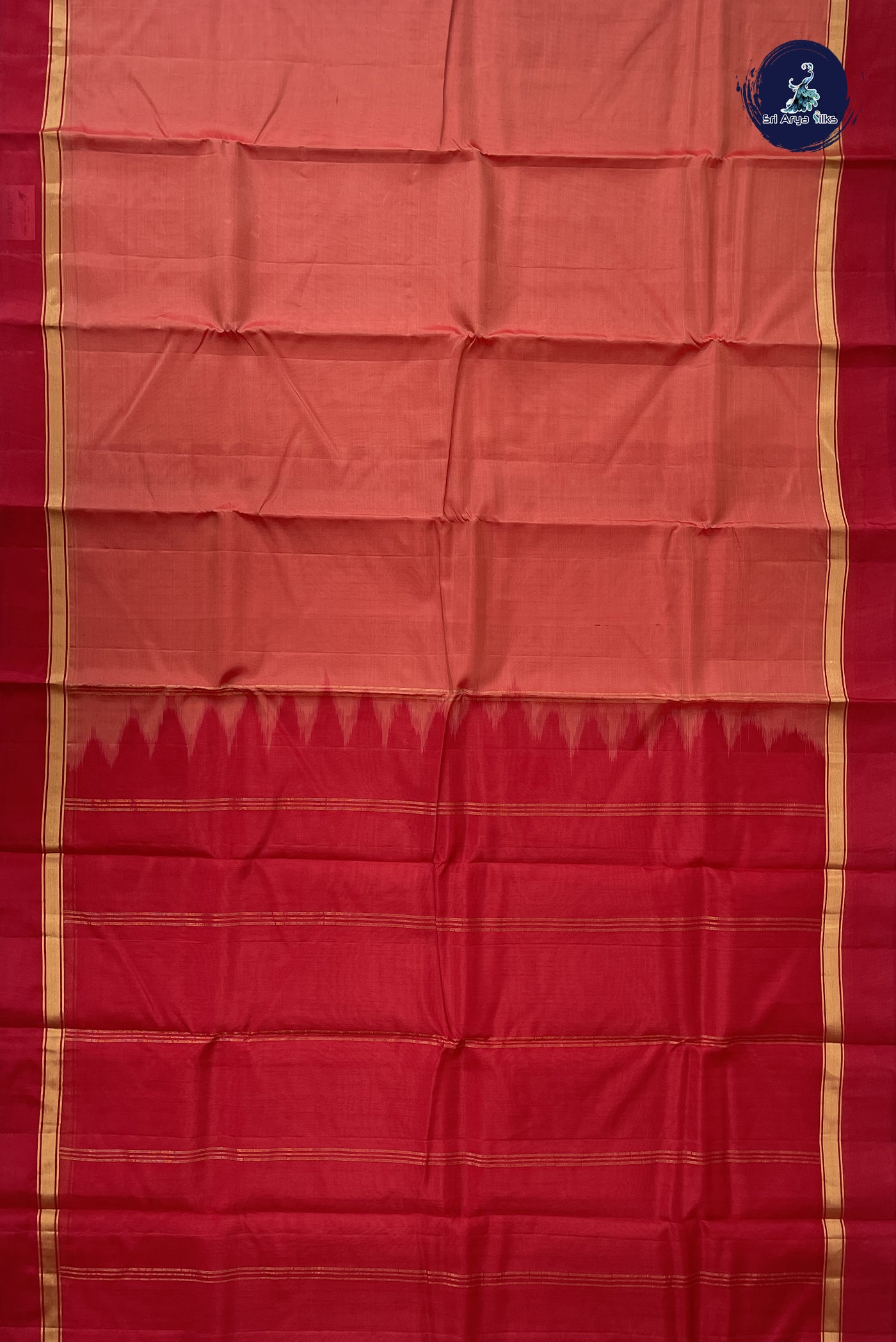 Peach Light Weight Silk Saree With Plain Pattern