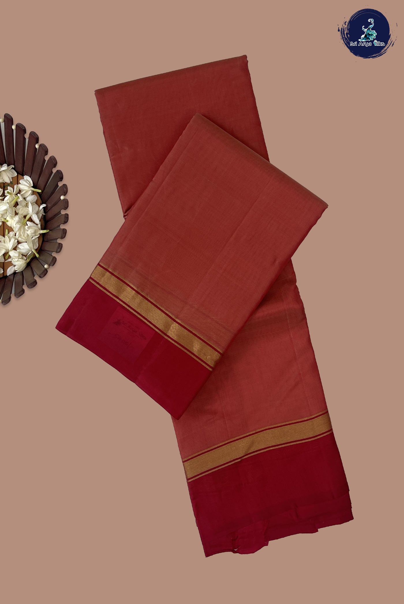 Peach Light Weight Silk Saree With Plain Pattern