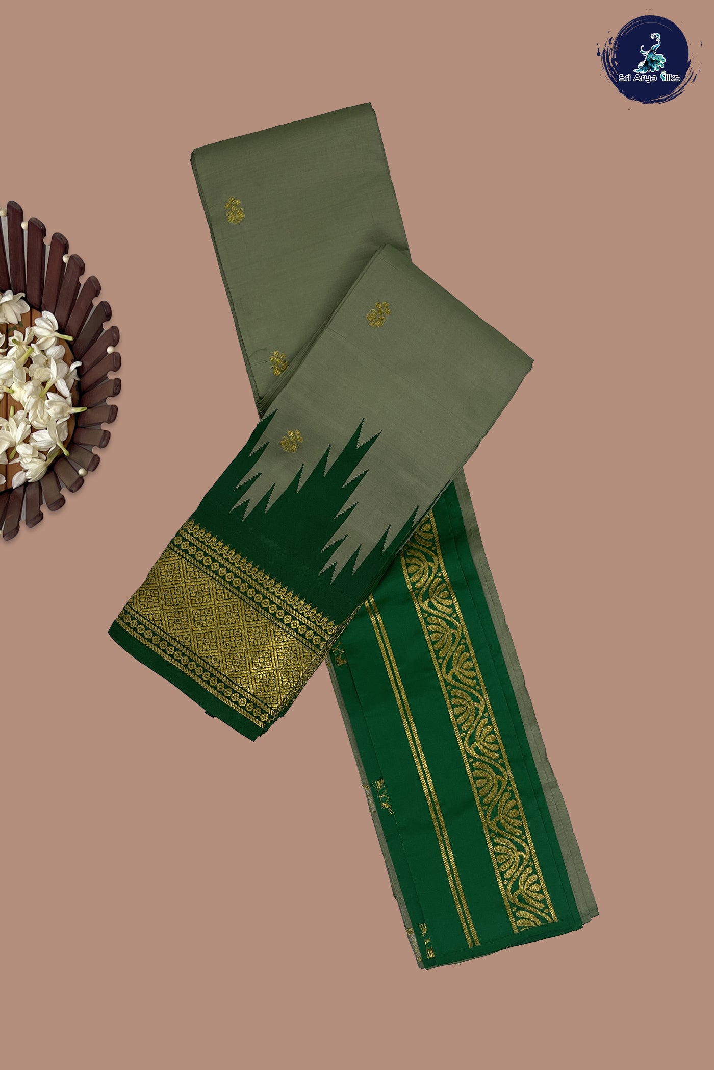 Pastel Green Half Pure Silk Saree With Zari Buttas Pattern