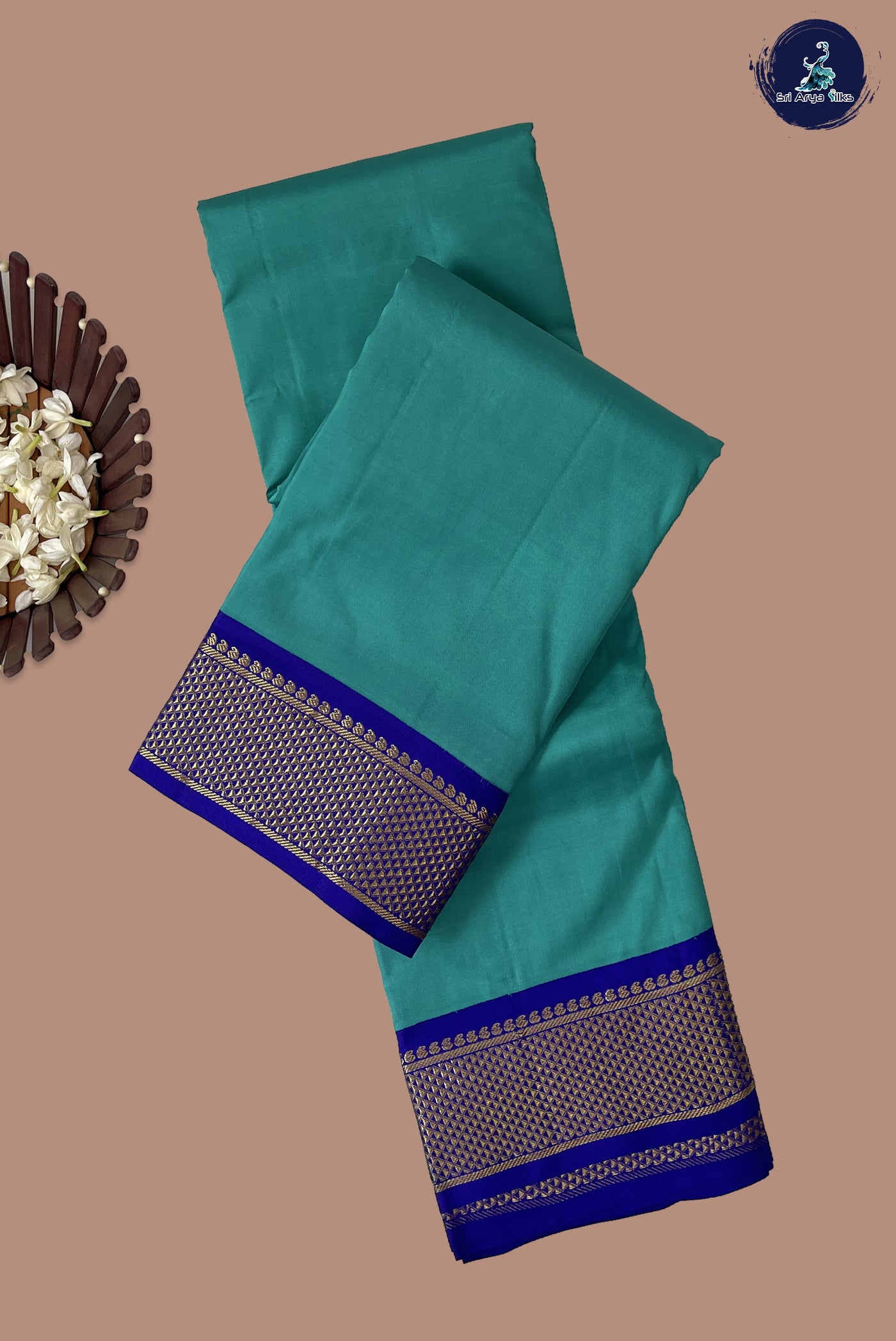 Turquoise Korvai Contrast Silk Saree With Plain Pattern