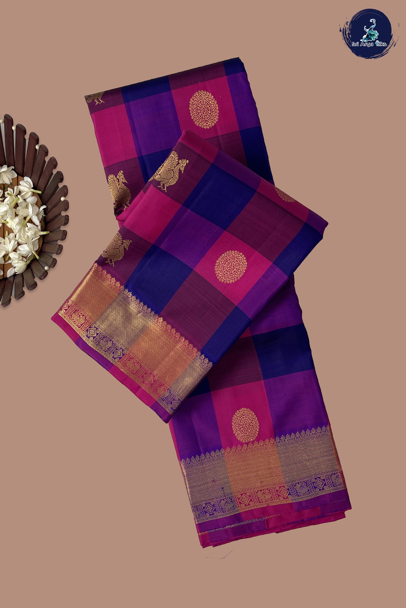 Multi Colour Checked Silk Saree With Paalum Pazham Kattam Pattern