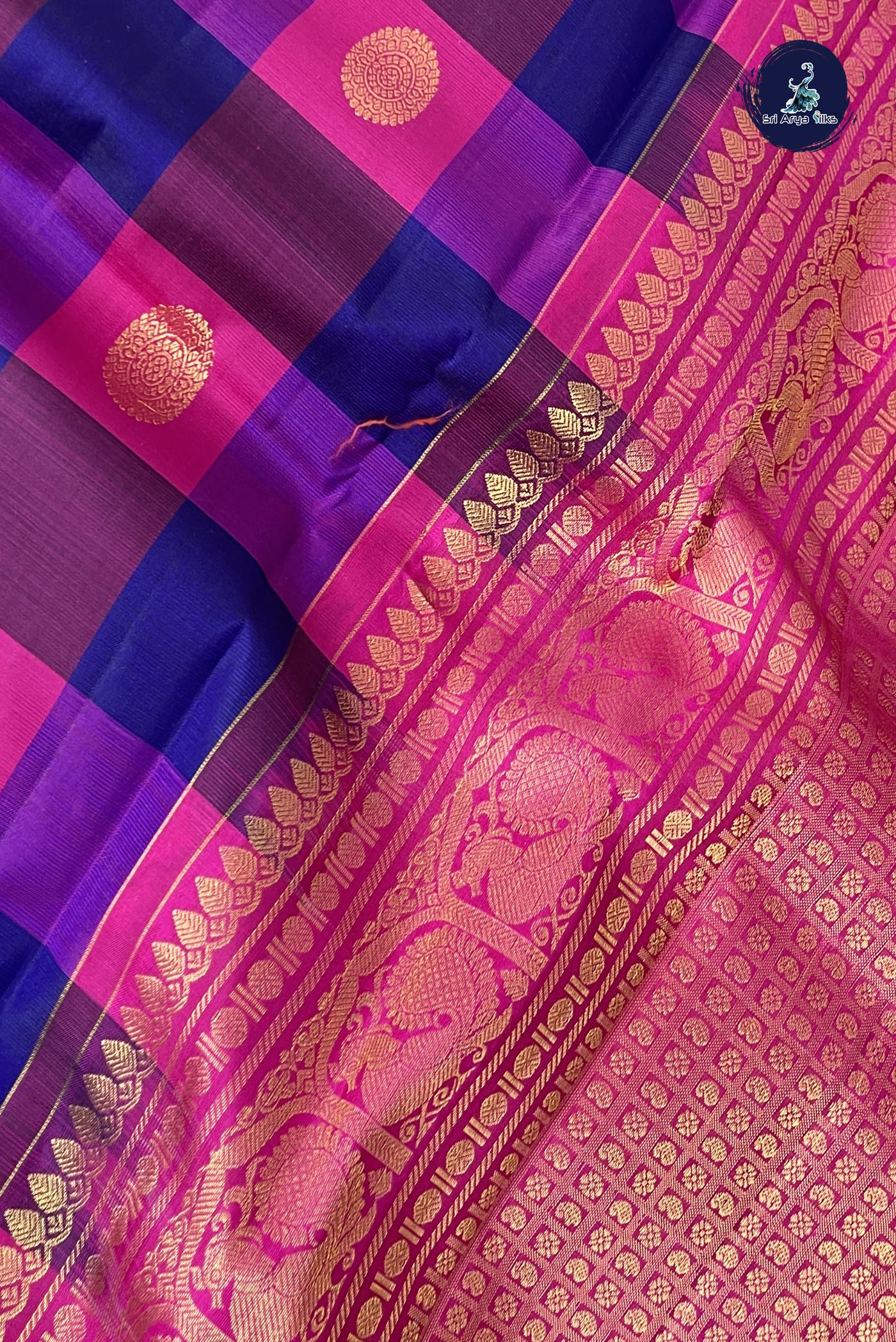 Multi Colour Checked Silk Saree With Paalum Pazham Kattam Pattern