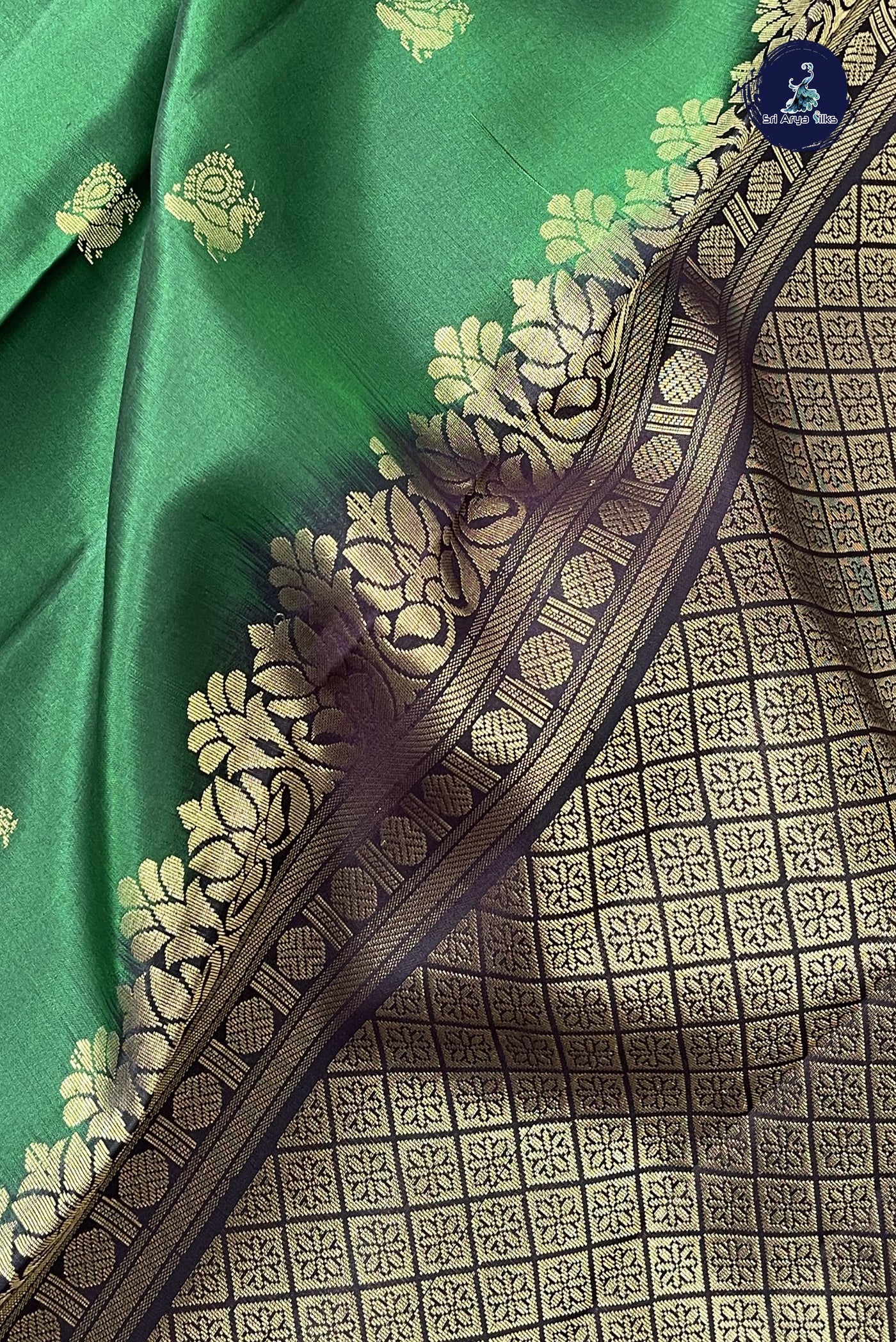 Bottle Green Traditional Silk Saree With Zari Buttas Pattern