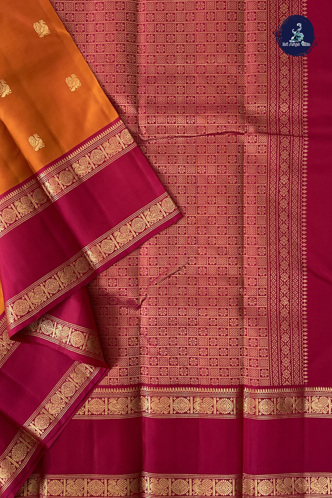 Lite Mustard Orange Traditional Silk Saree With Zari Buttas Pattern