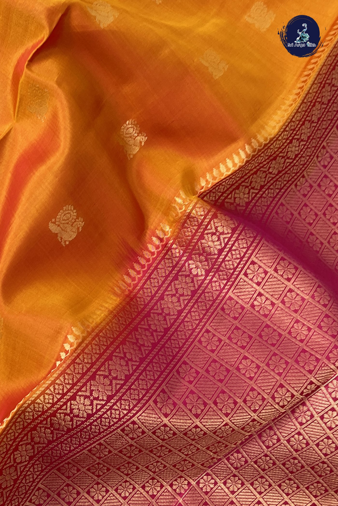 Lite Mustard Orange Traditional Silk Saree With Zari Buttas Pattern