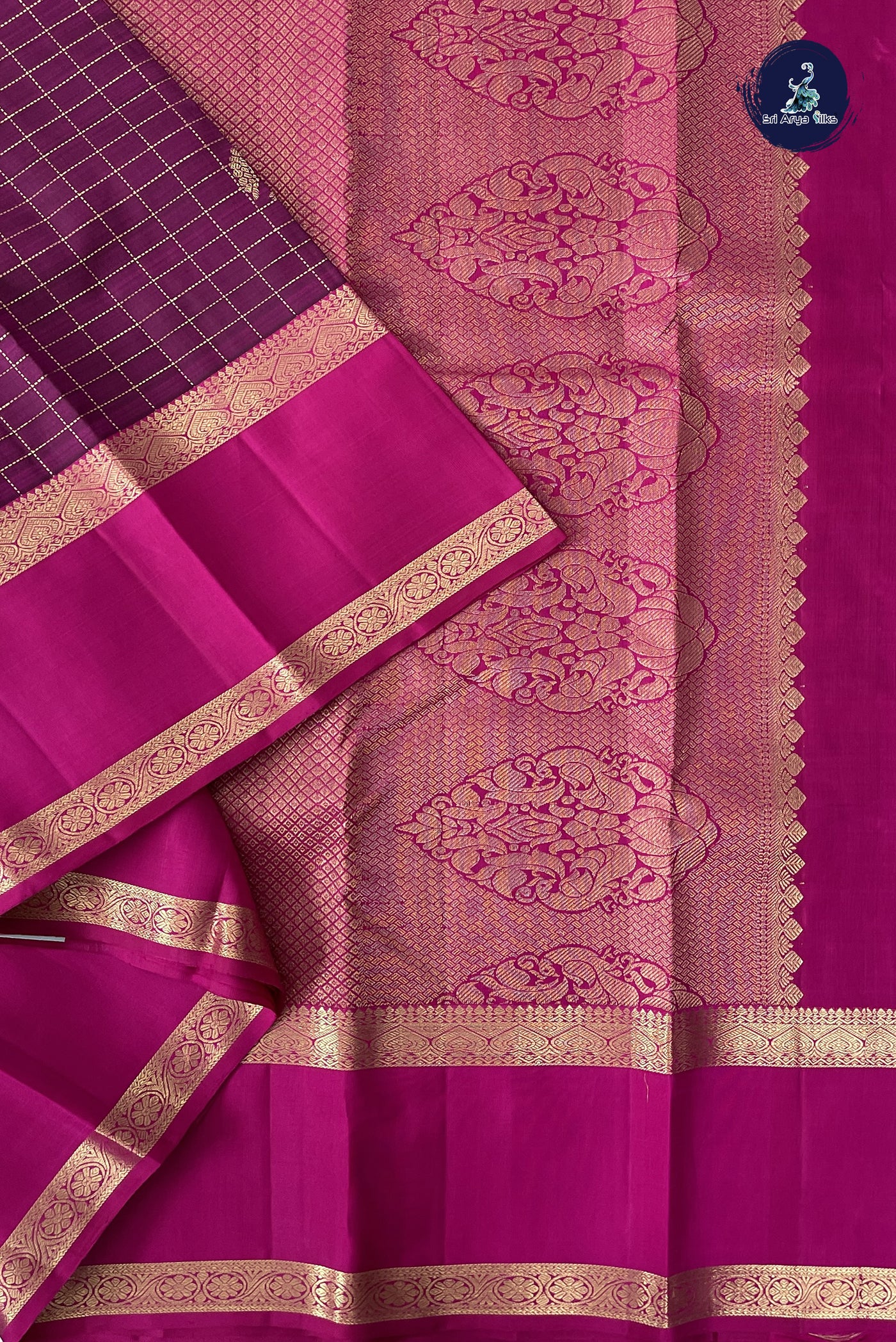 BeetRoot Shade Traditional Silk Saree With Zari Checked Pattern