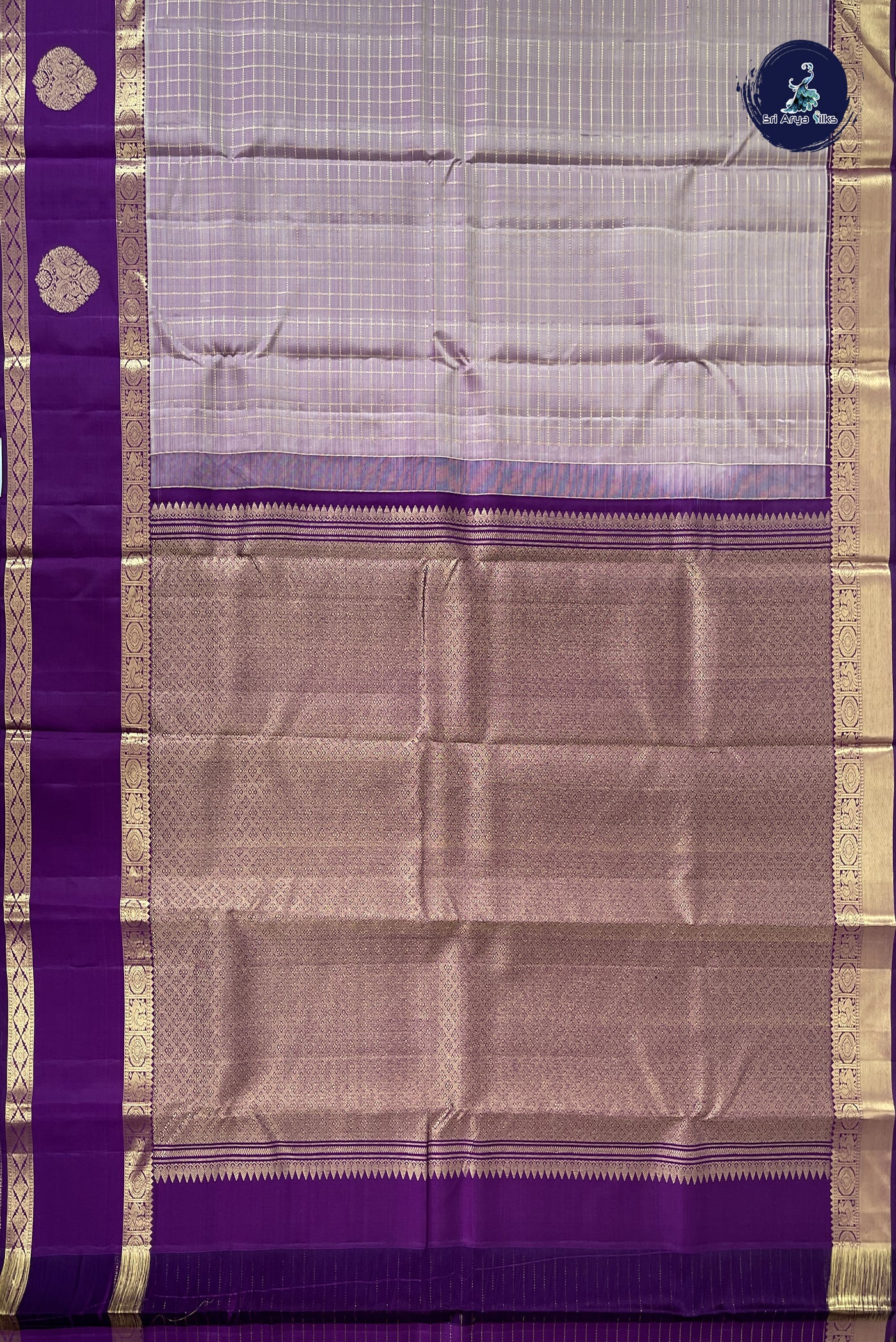 Lavender Traditional Silk Saree With Zari Checked Pattern