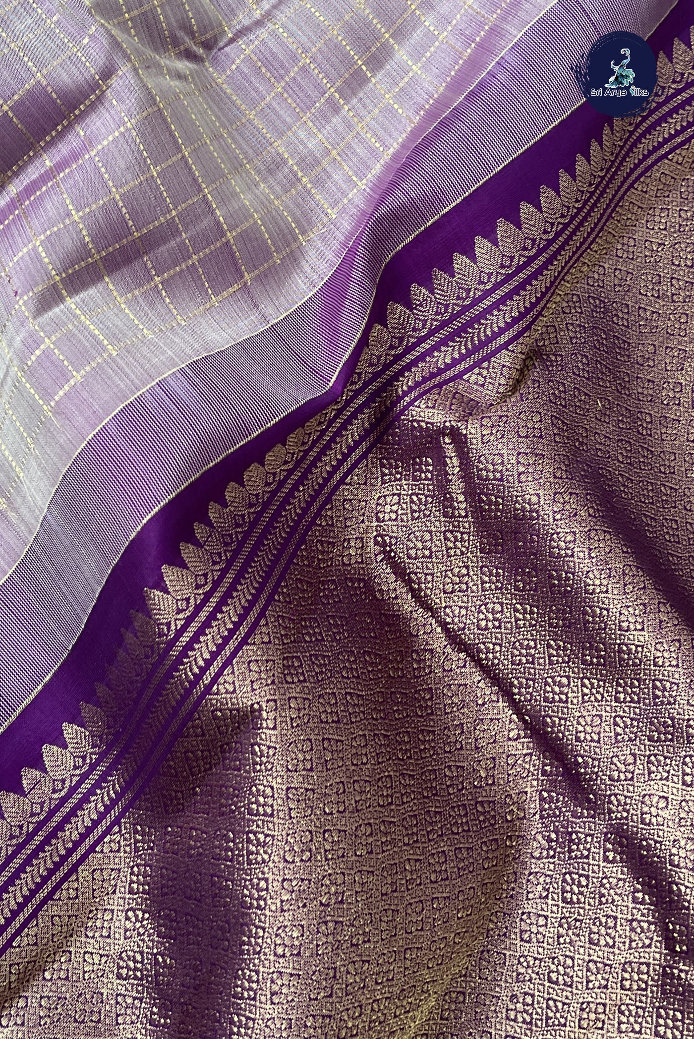 Lavender Traditional Silk Saree With Zari Checked Pattern