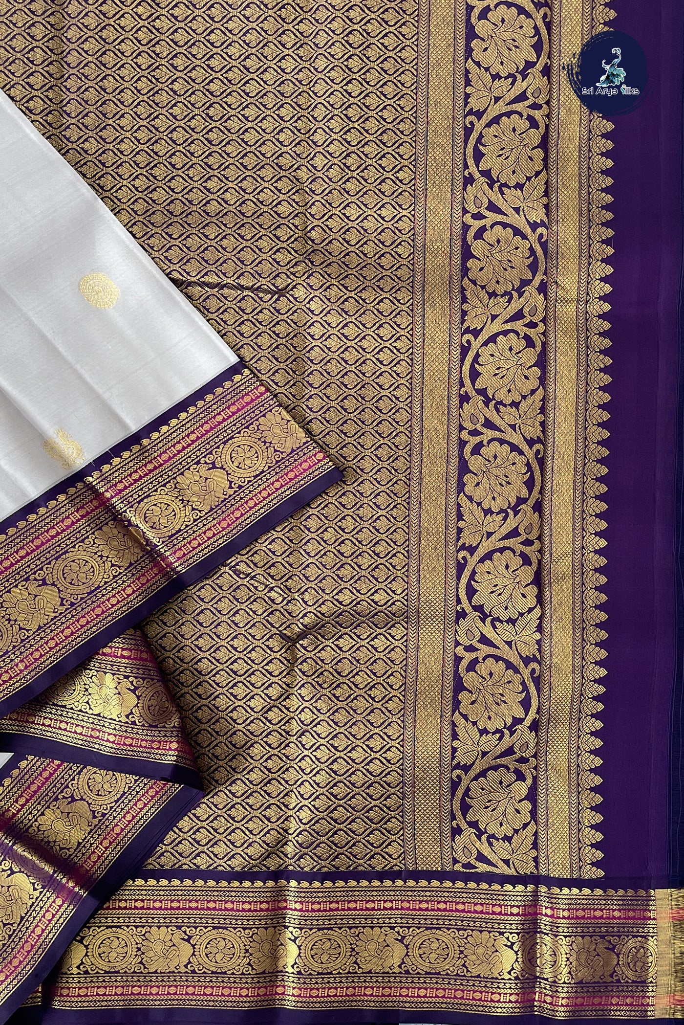 Grey Korvai Contrast Silk Saree With Zari Checked Pattern
