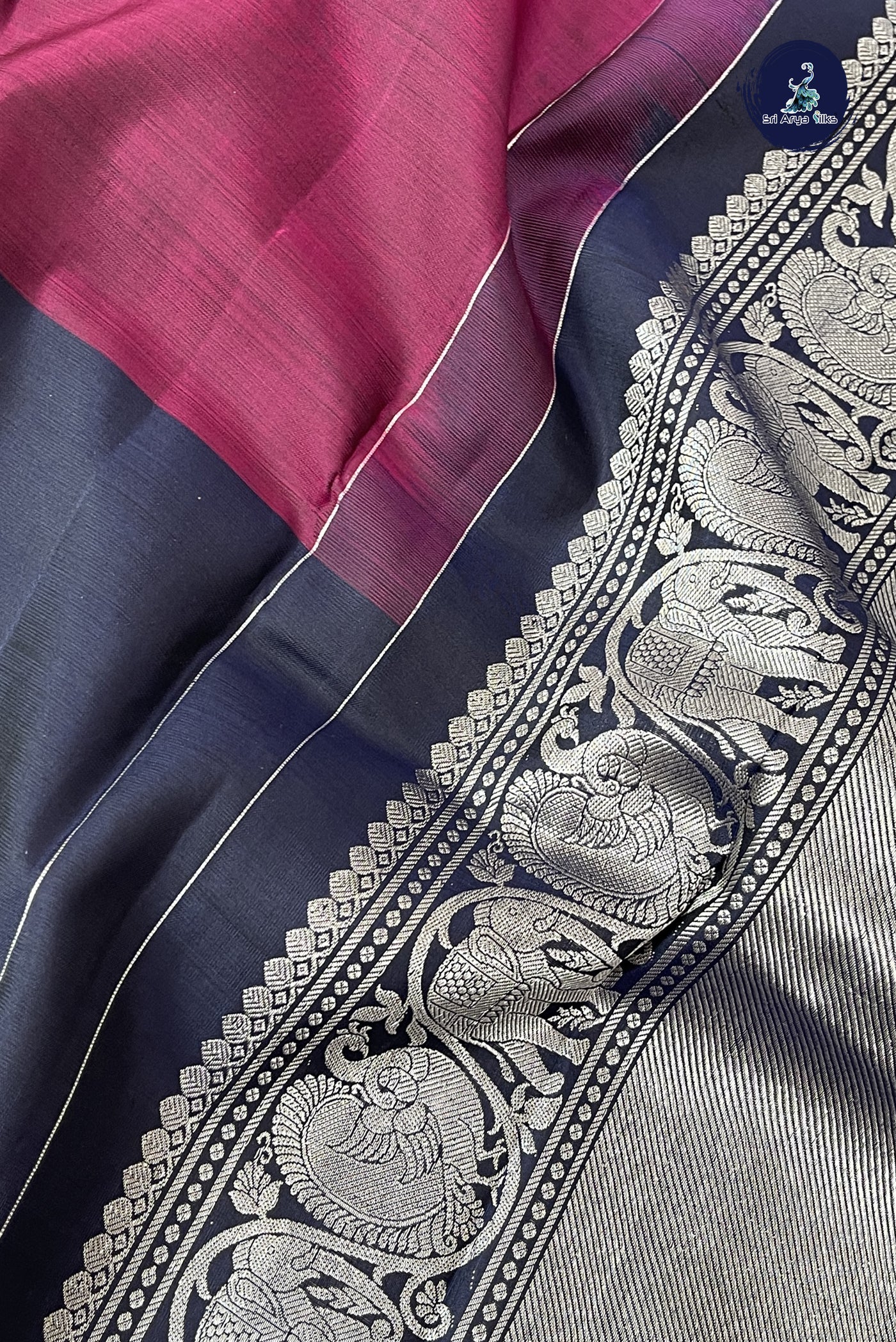 Wine Half and Half Checked Silk Saree With Half And Half Pattern