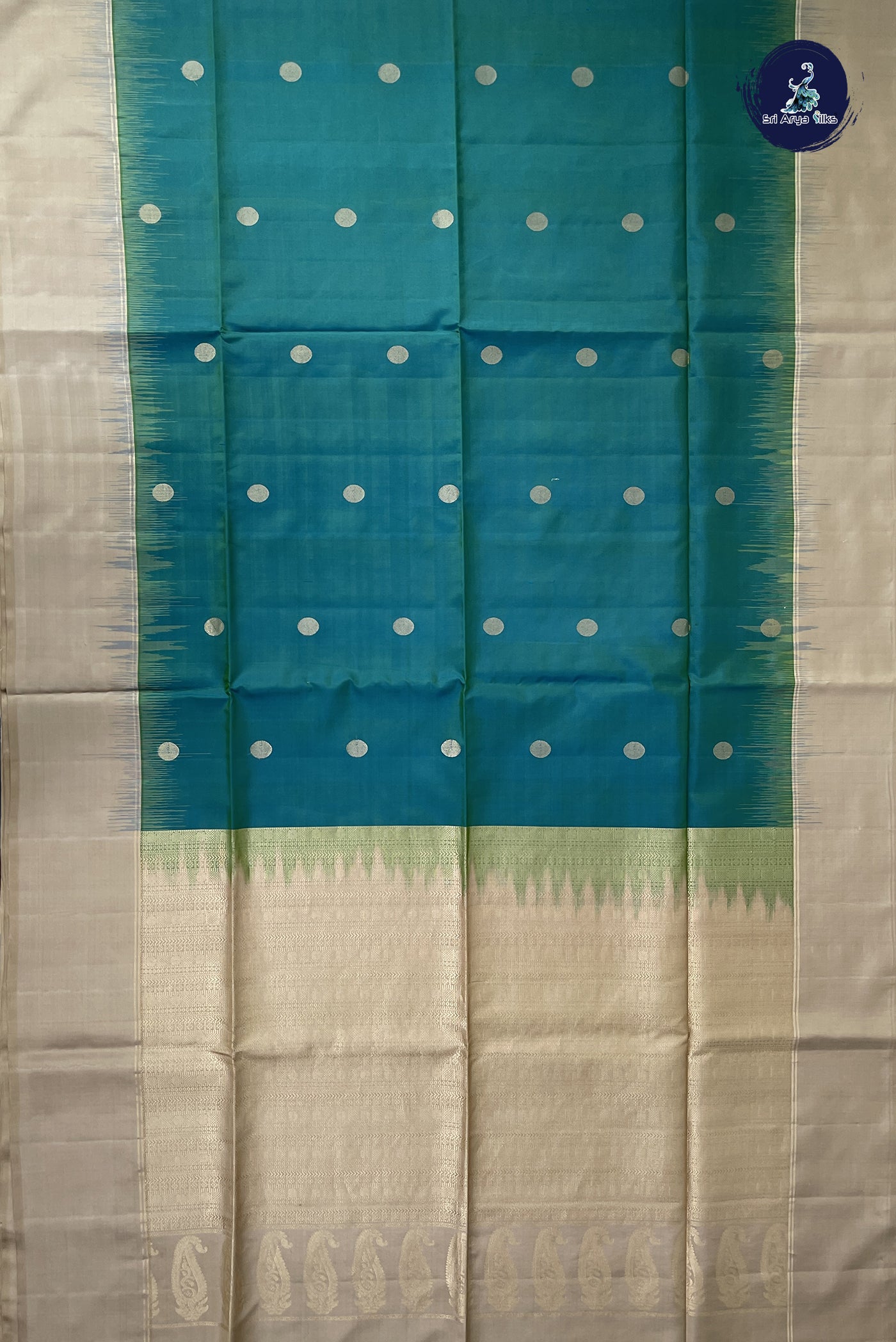 Greenish Blue Soft Silk Saree With Zari Buttas Pattern