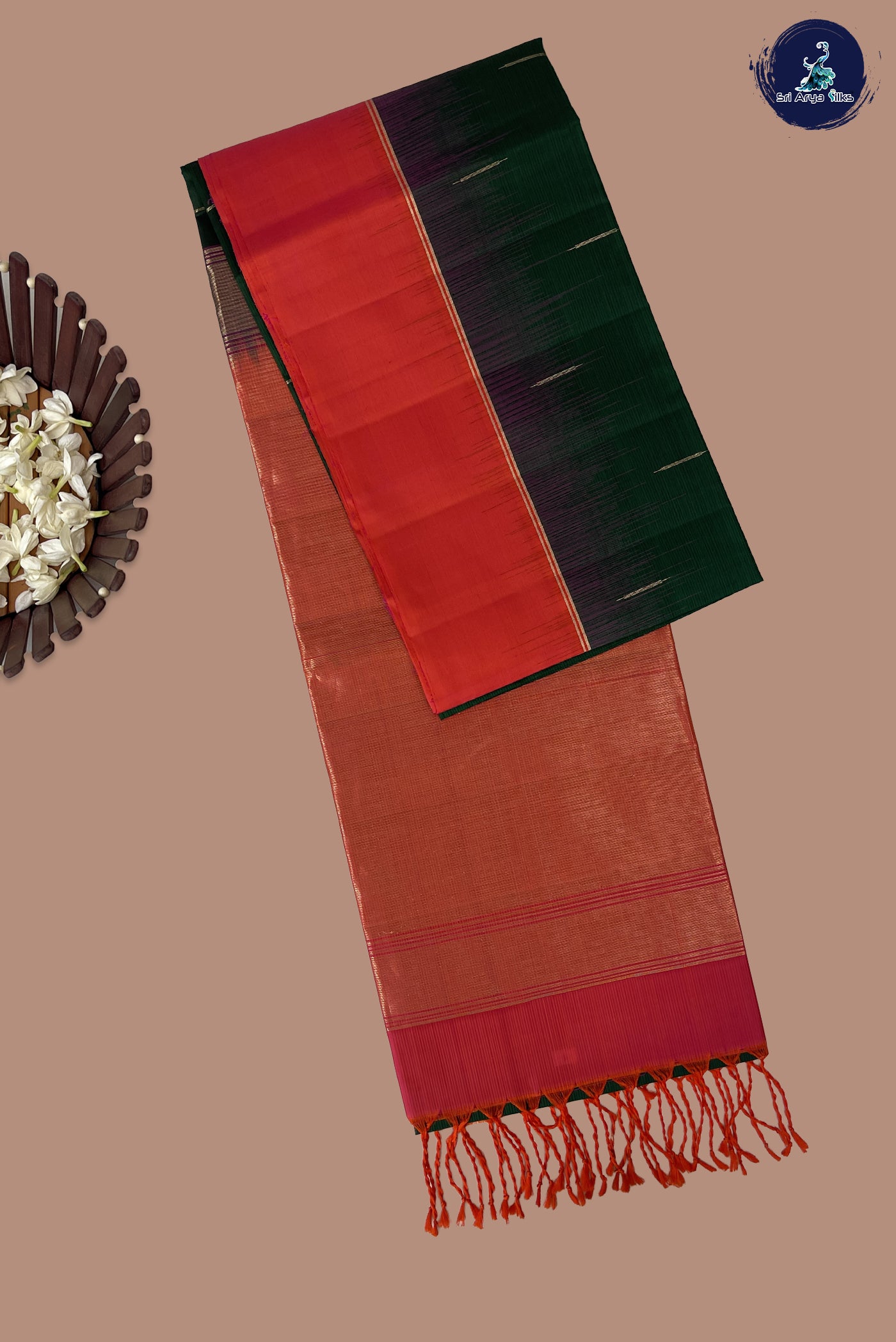 Dark Green Soft Silk Saree With Zari Buttas Pattern