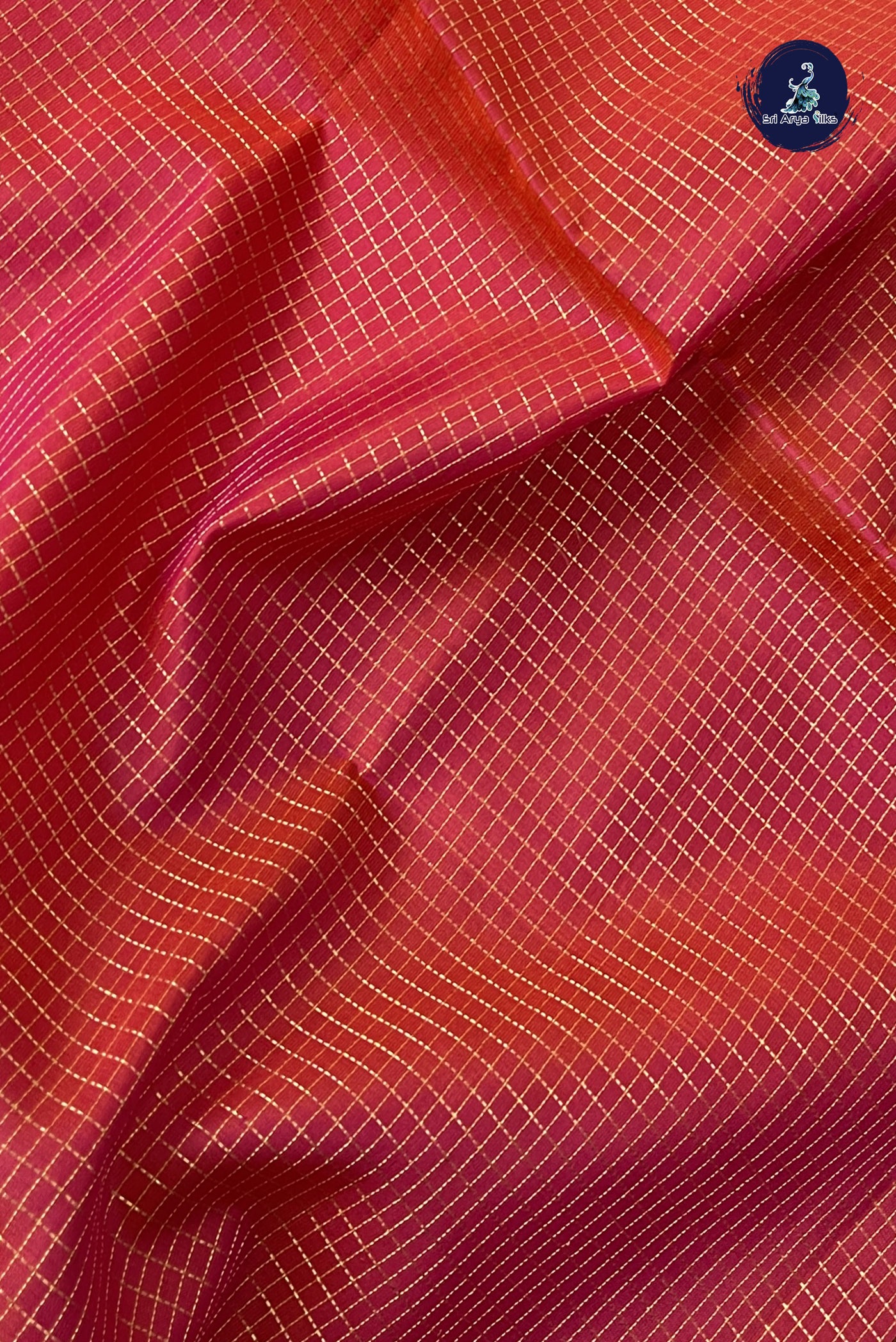 Orangish Pink Soft Silk Saree With Zari Checked Pattern