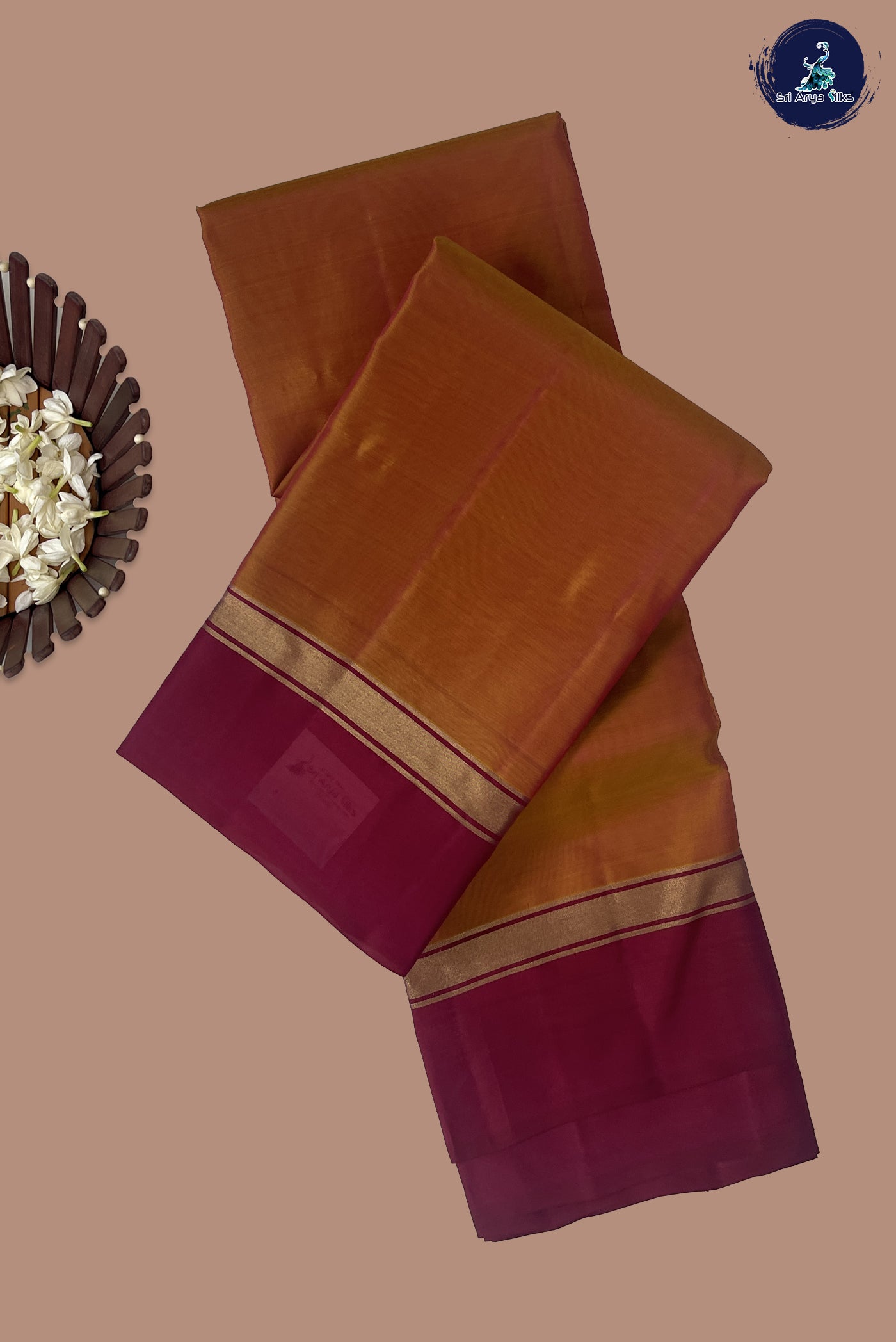 Lite Mustard Orange Light Weight Silk Saree With Plain Pattern