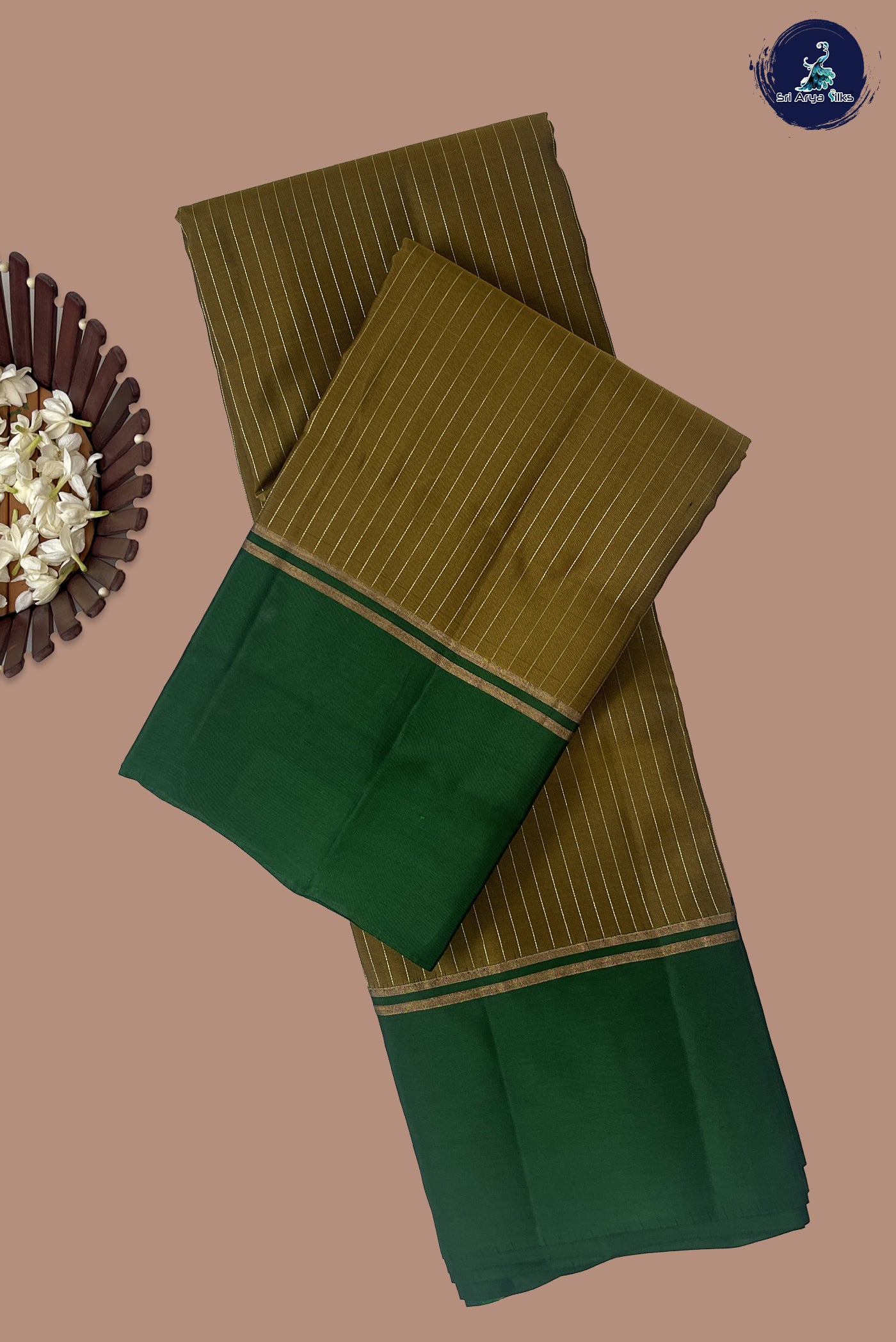 Mehendi Green Light Weight Silk Saree With Stripes Pattern