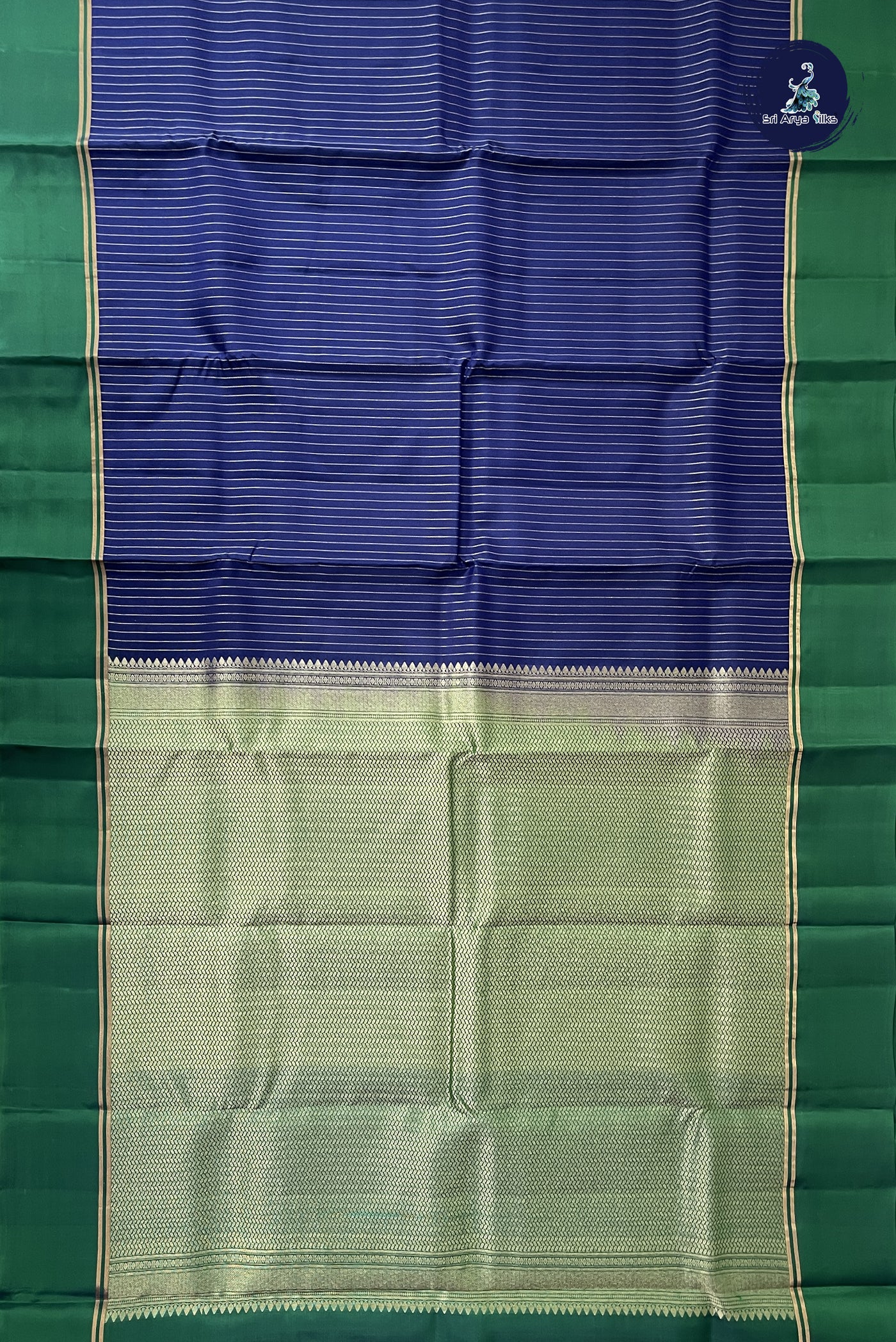 Navy Blue Light Weight Silk Saree With Stripes Pattern