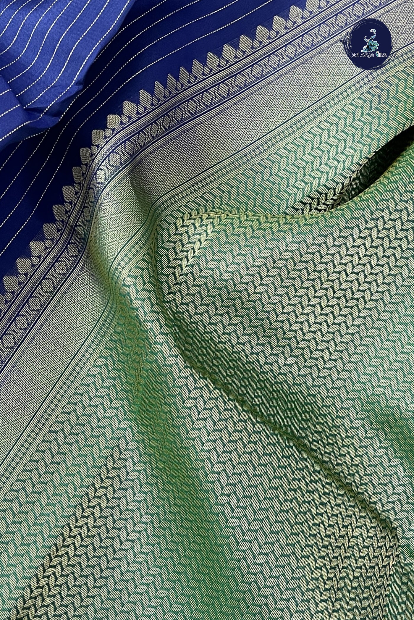 Navy Blue Light Weight Silk Saree With Stripes Pattern