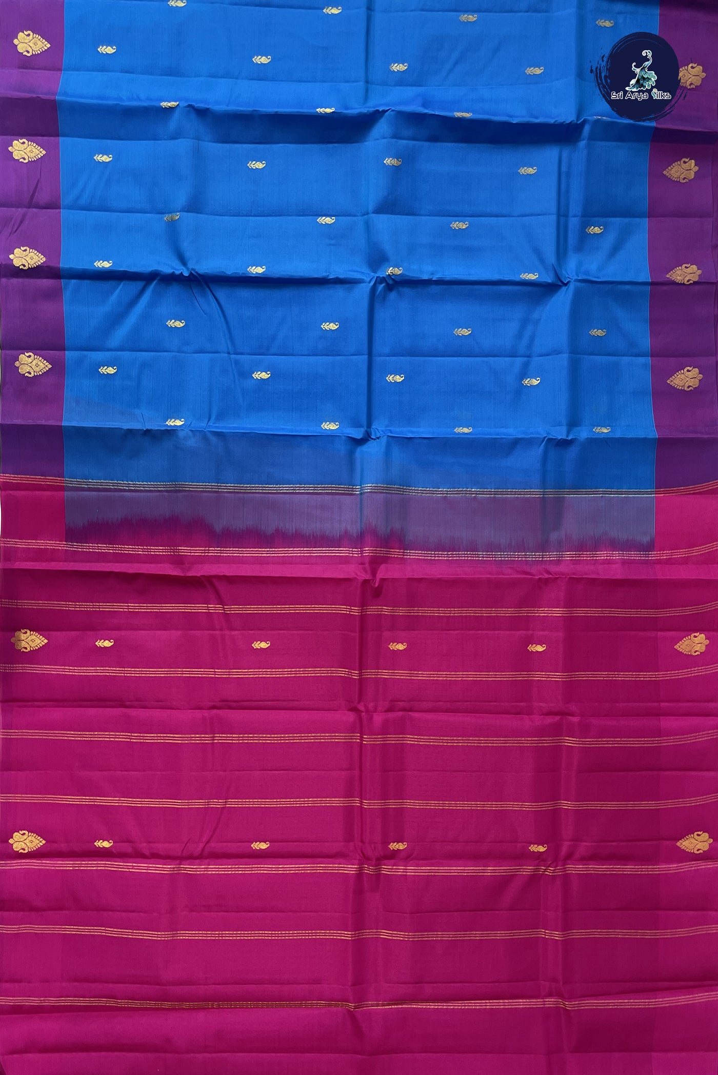 Copper Sulphate Blue Light Weight Silk Saree With Zari Buttas Pattern