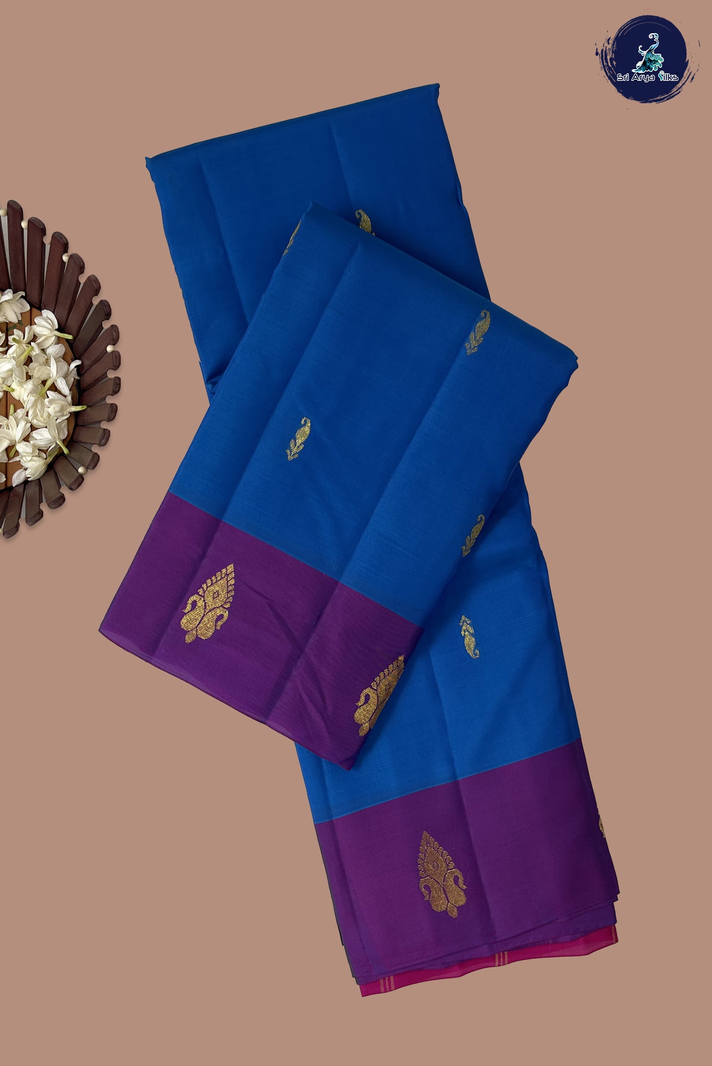 Copper Sulphate Blue Light Weight Silk Saree With Zari Buttas Pattern