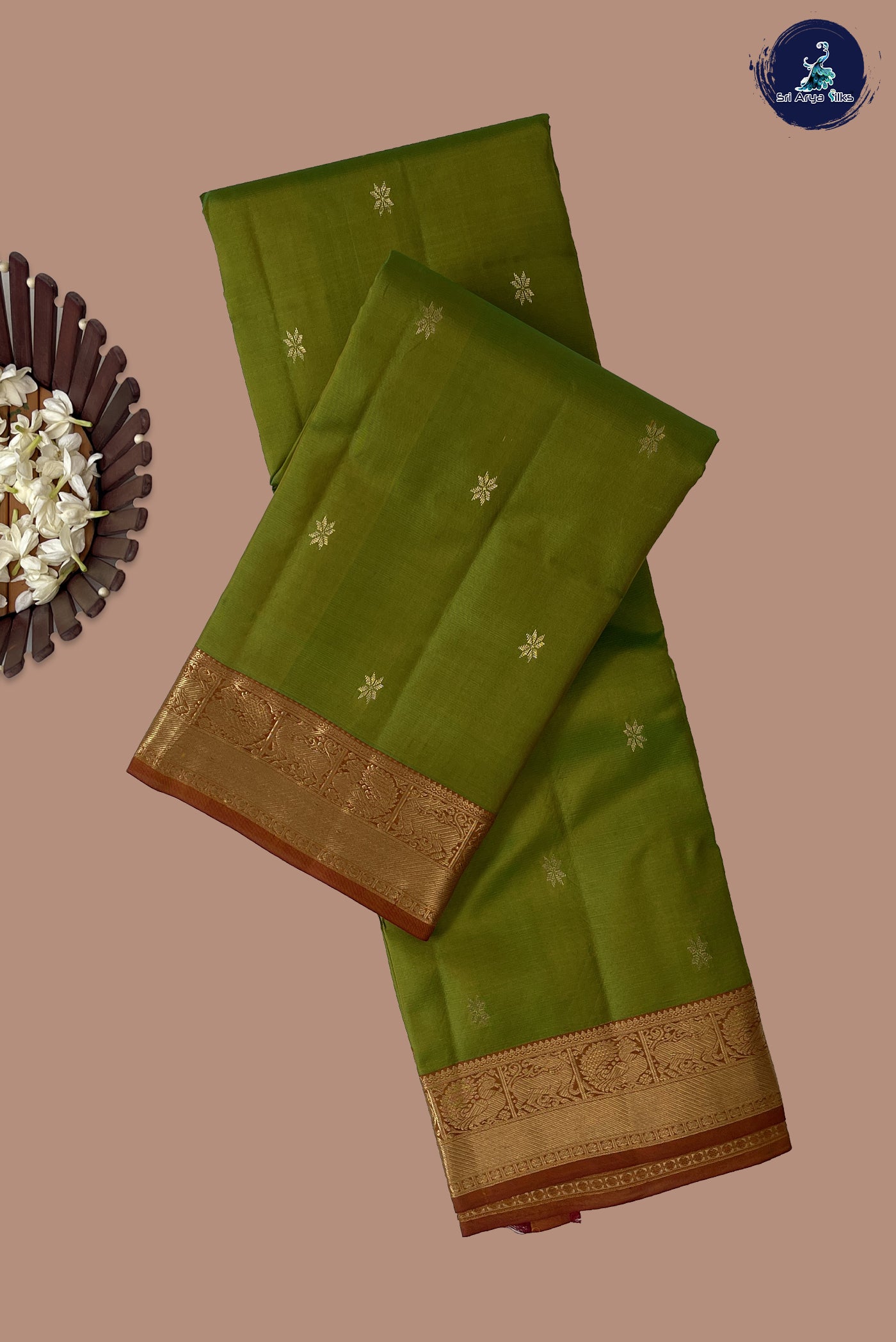 Lime Green Light Weight Silk Saree With Zari Buttas Pattern