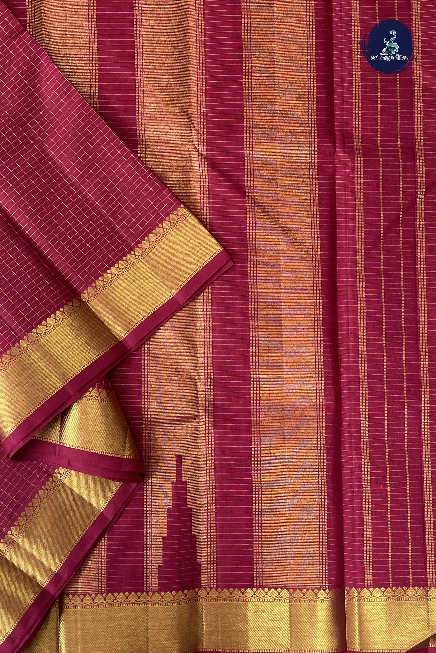 Maroon Checked Saree With Zari Checked Pattern