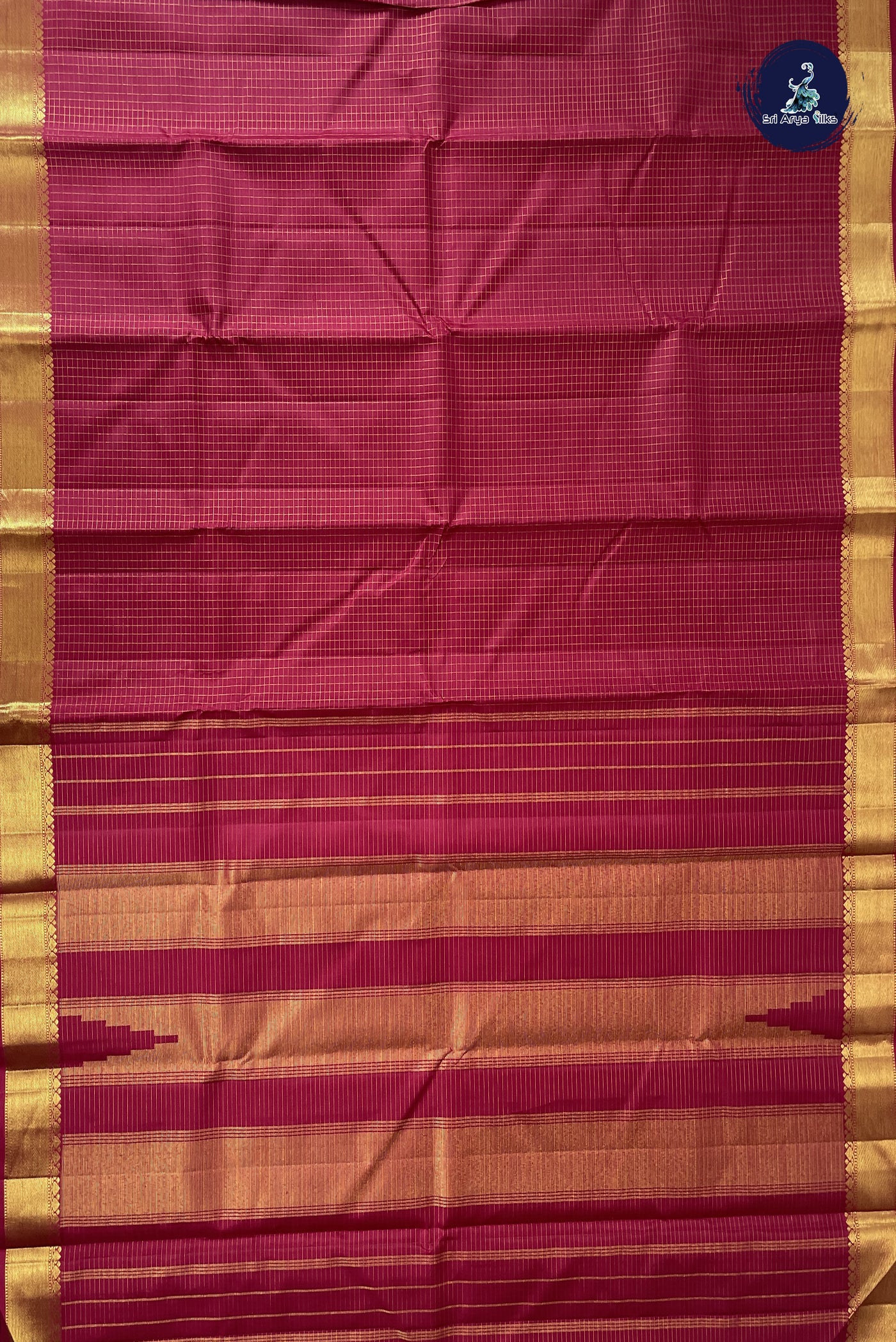 Maroon Checked Saree With Zari Checked Pattern
