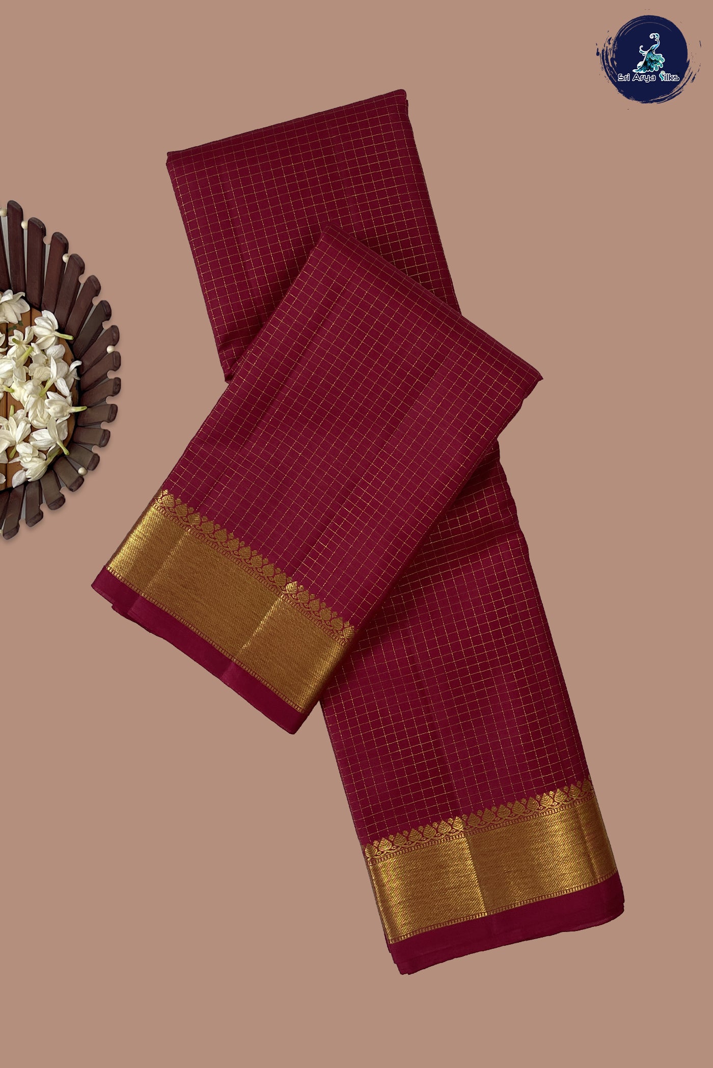Maroon Checked Saree With Zari Checked Pattern