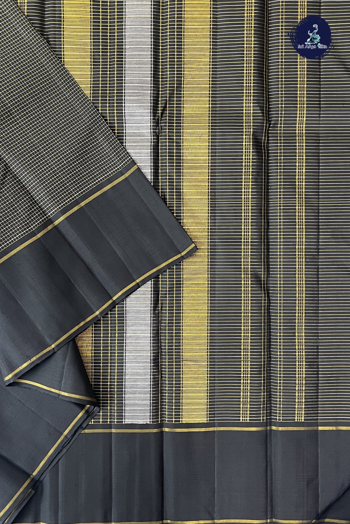 Black Checked Saree With Zari Checked Pattern