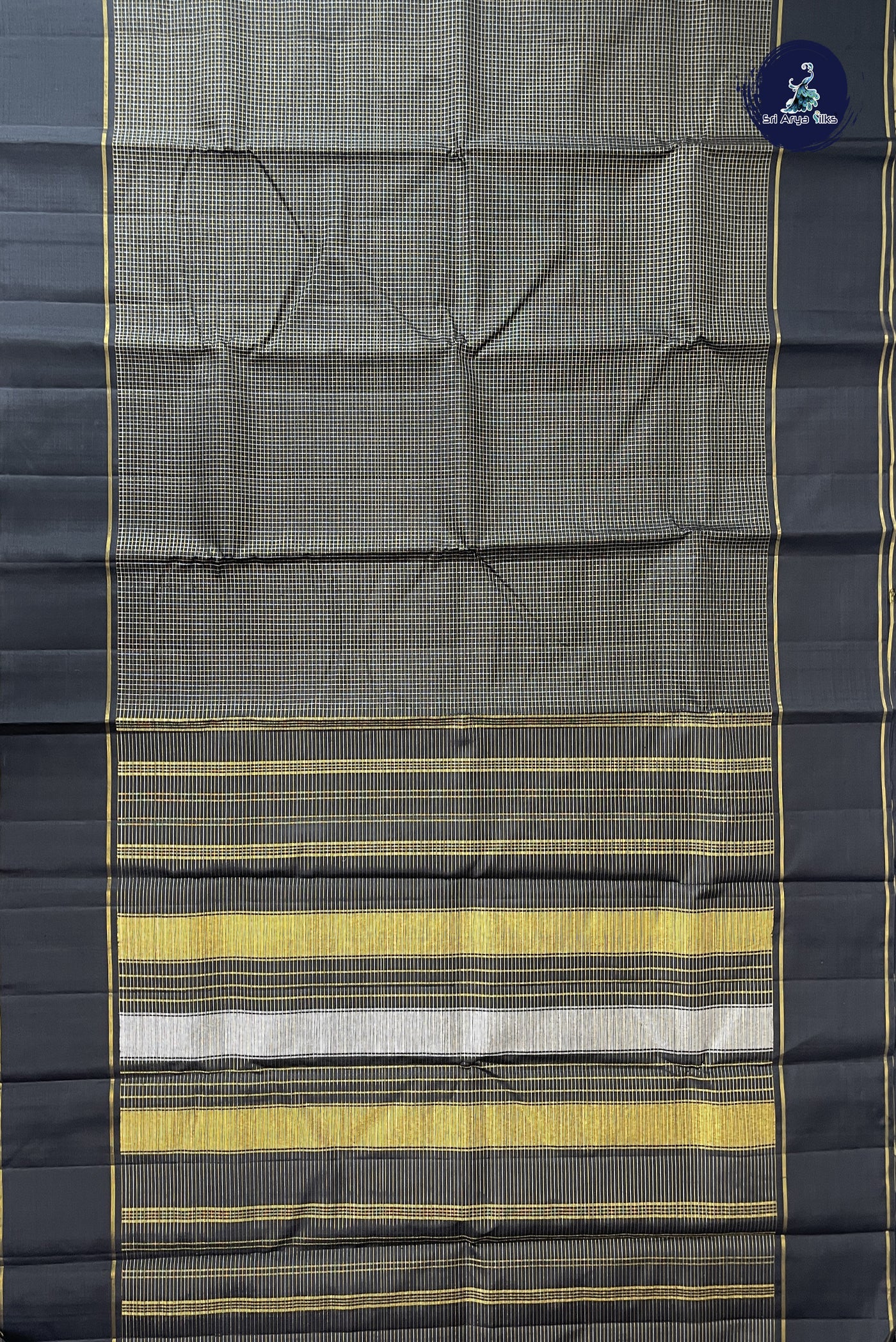 Black Checked Saree With Zari Checked Pattern