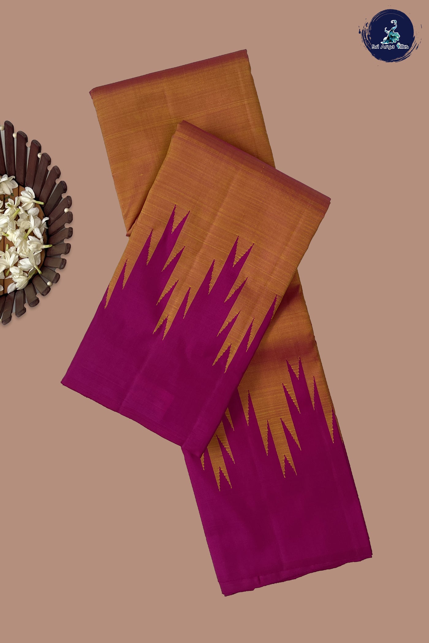 Lite Mustard Orange Traditional Silk Saree With Plain Pattern