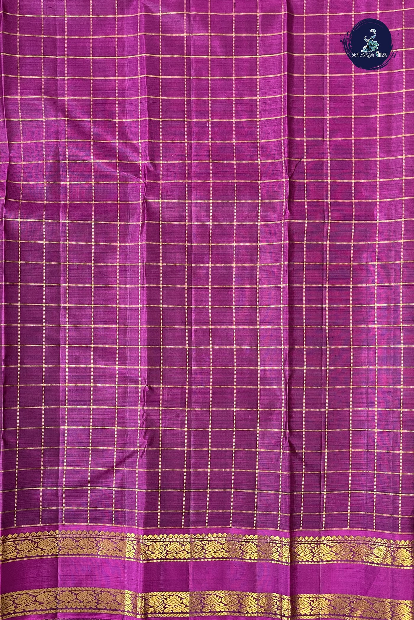 Bottle Green Checked Saree With Zari Checked Pattern