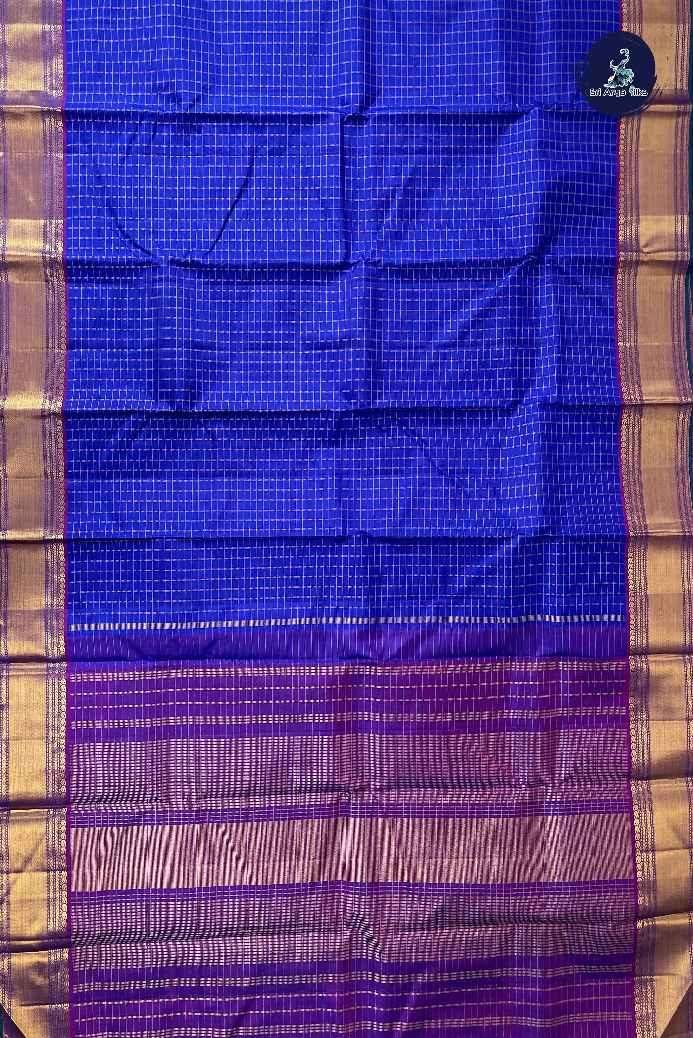 Blue Checked Saree With Zari Checked Pattern