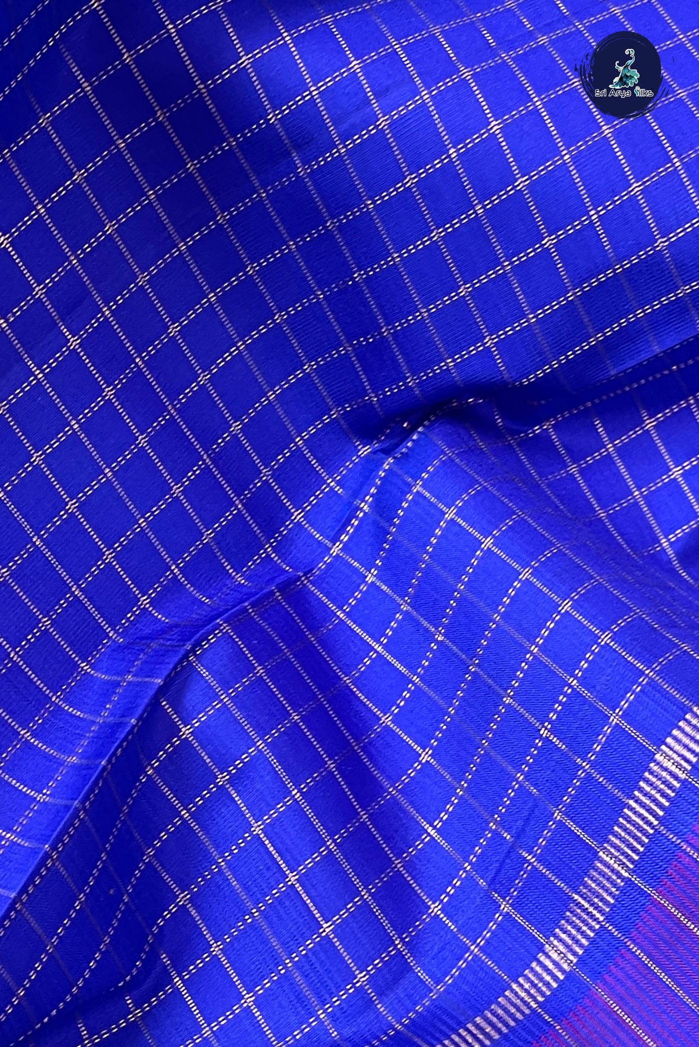 Blue Checked Saree With Zari Checked Pattern