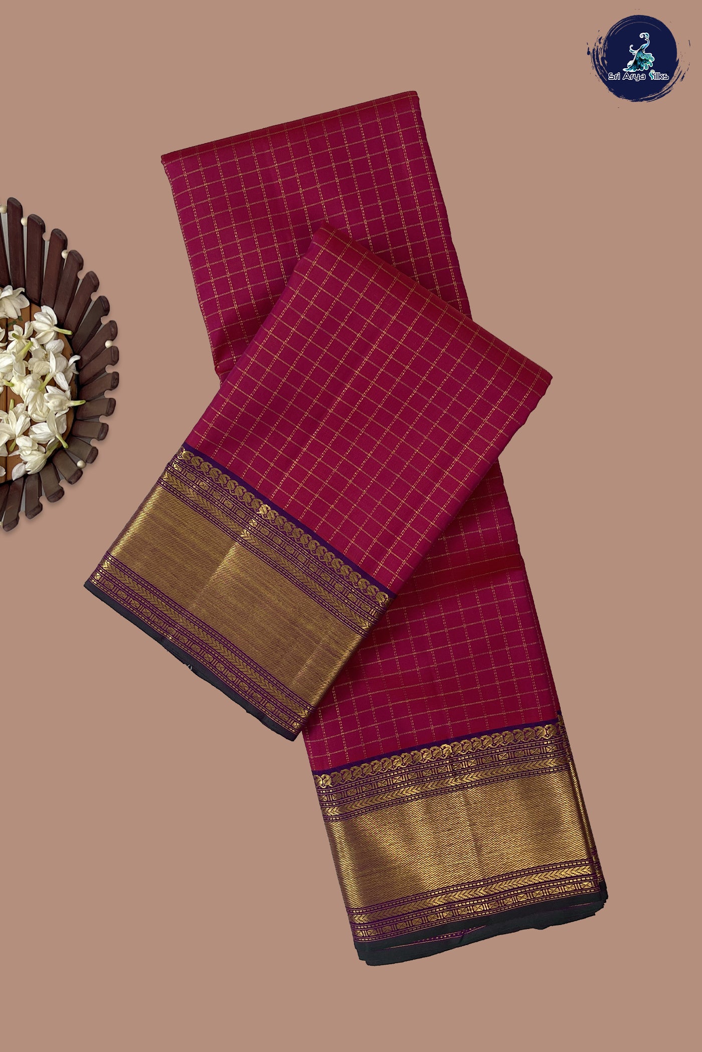 Dual Tone Pink Checked Saree With Zari Checked Pattern
