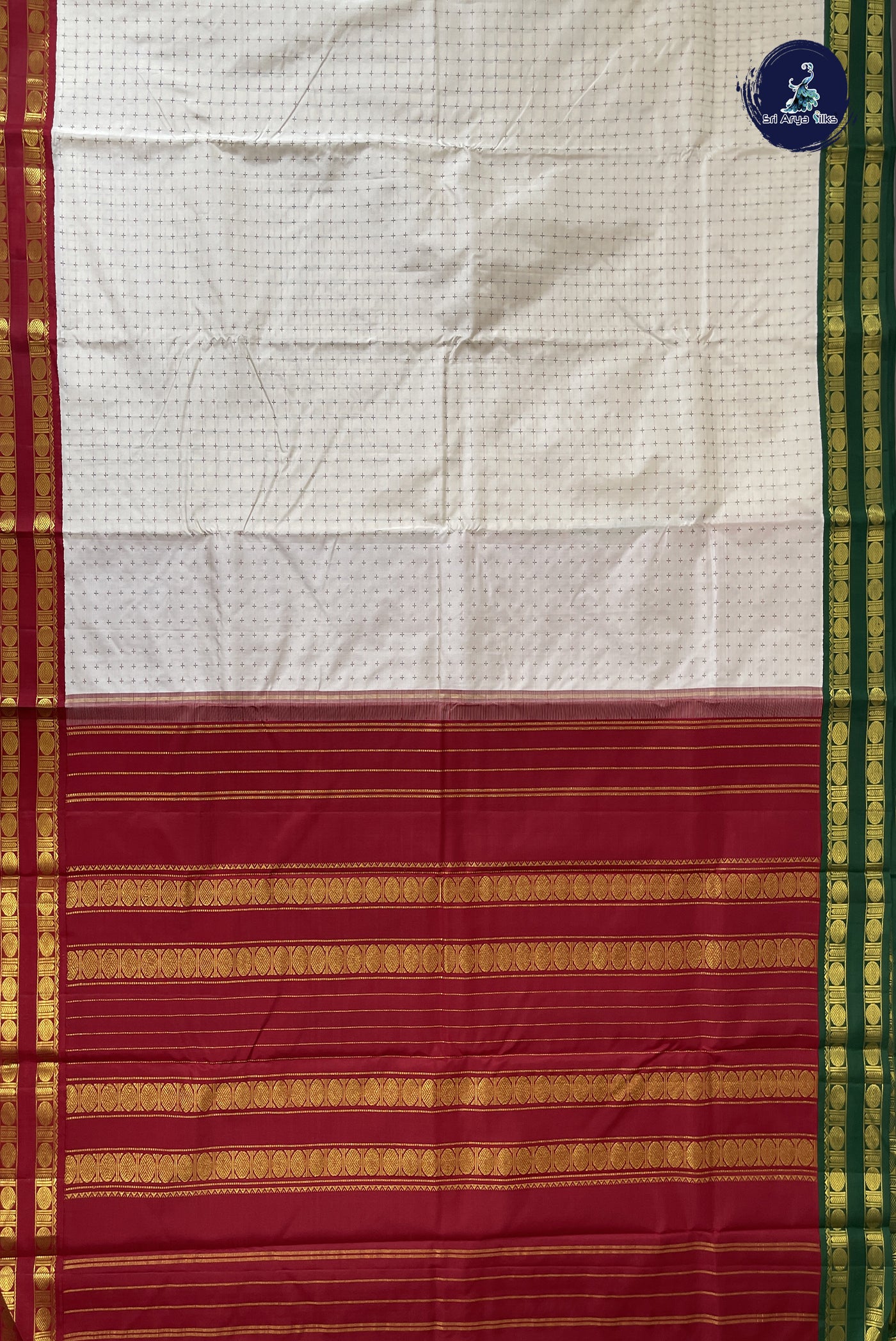 Off White Korvai Contrast Silk Saree With Buttas Pattern