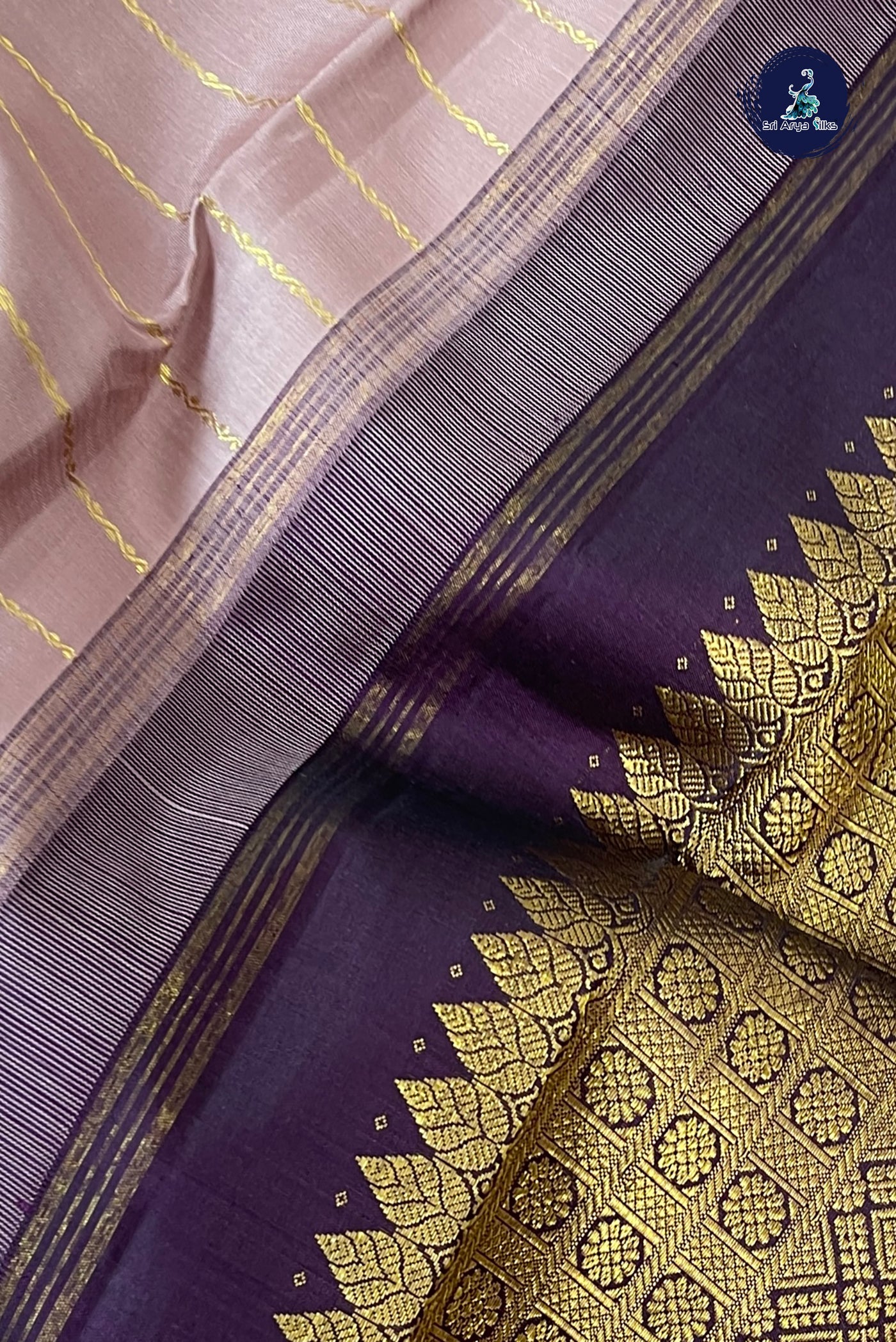 Biscuit Shade Korvai Contrast Silk Saree With Veldhari Stripes Pattern