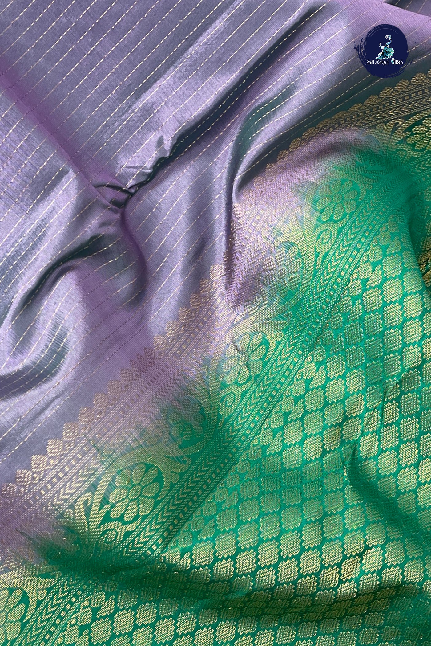 Lavender Half Pure Silk Saree With Stripes Pattern