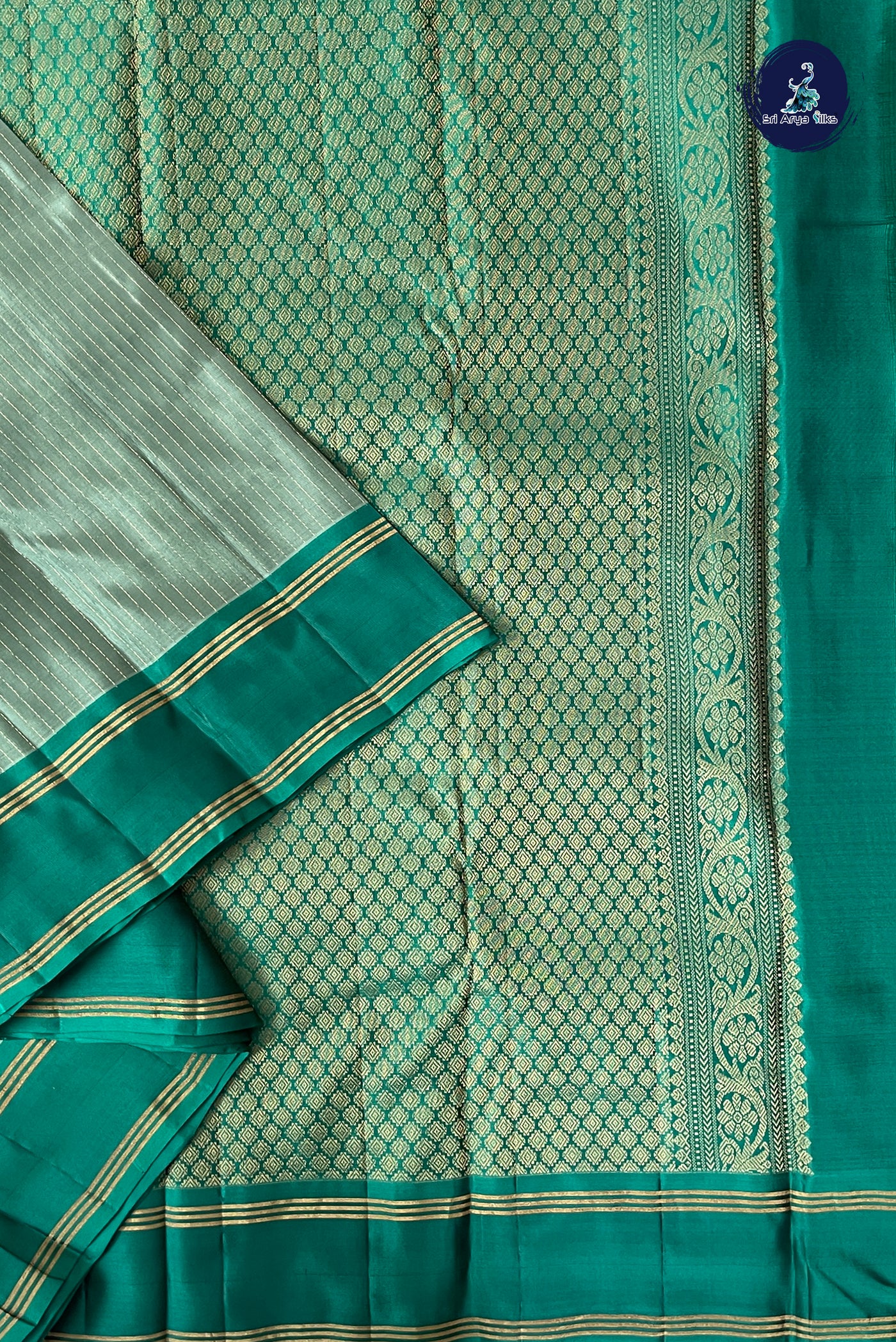 Pastel Green Half Pure Silk Saree With Stripes Pattern